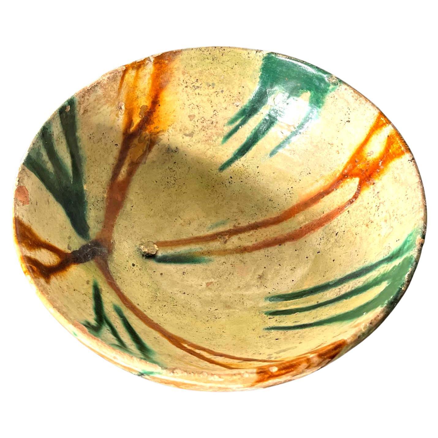 Antike islamische glasierte Keramikschale mit Spritzerdekoration aus Keramik 
