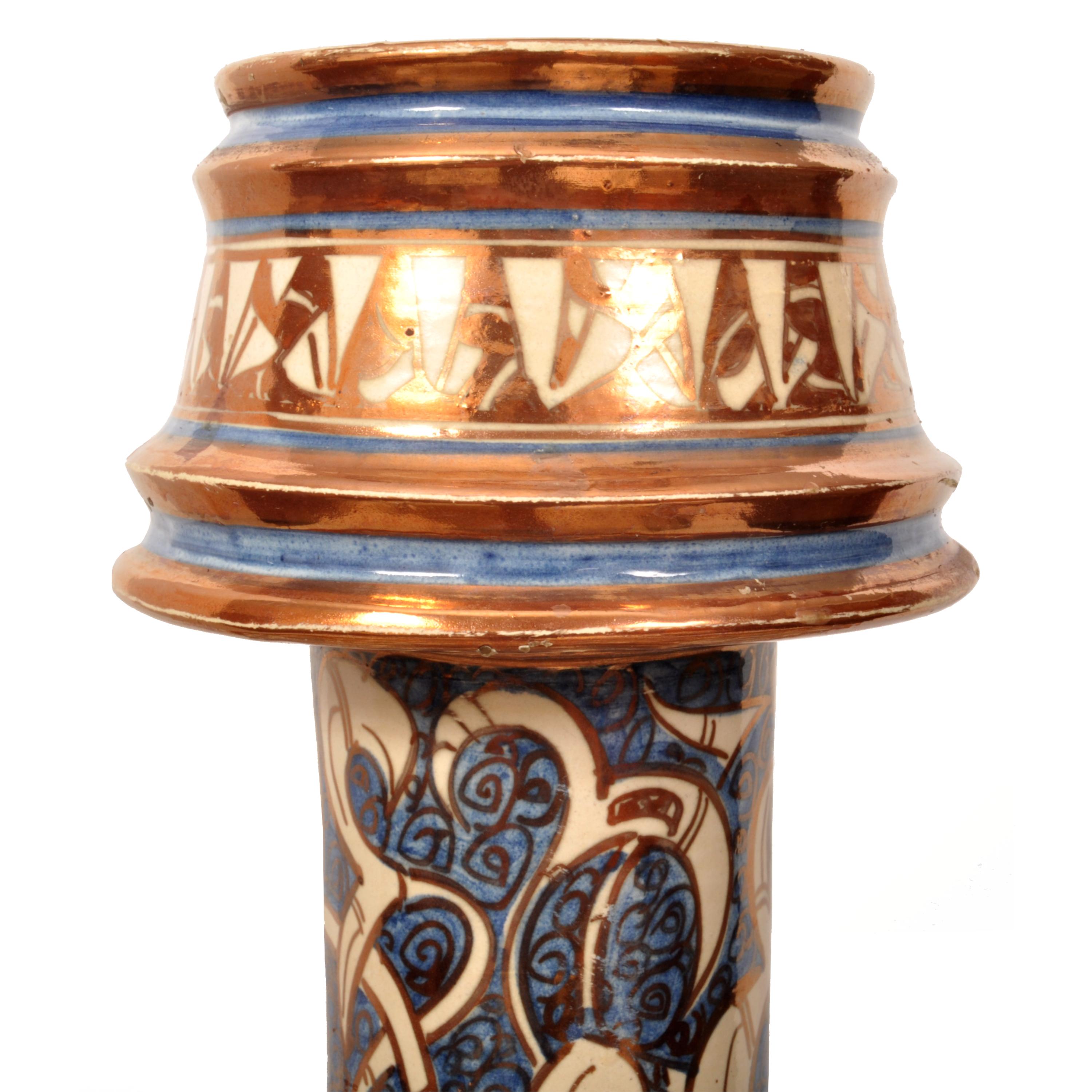 Ceramic Antique Islamic Hispano Moresque Lustre Pottery Mamluk Nasrid Candlestick 1870 For Sale