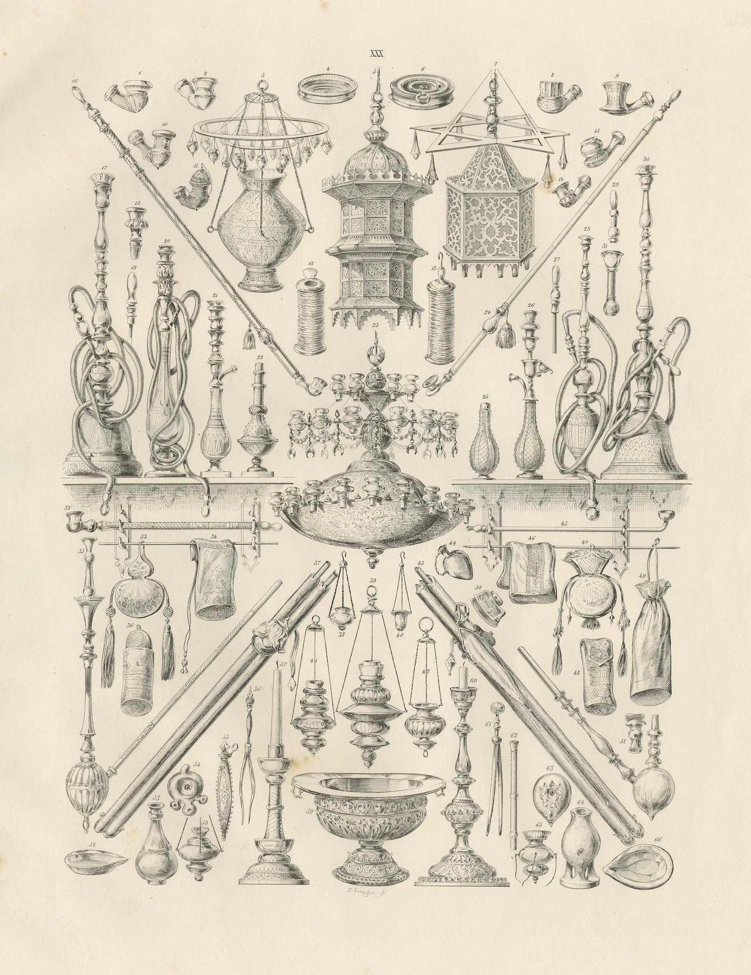 Antike islamische Lampen und Wasserpfeifen Objektstudie, Maximilian Ägypten 1846 (Deutsch) im Angebot