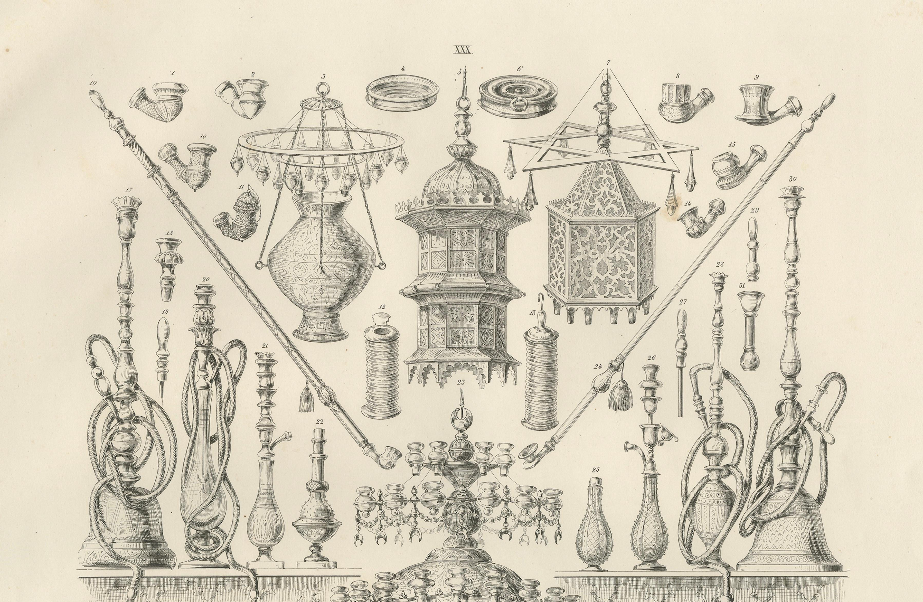 Antike islamische Lampen und Wasserpfeifen Objektstudie, Maximilian Ägypten 1846 im Zustand „Gut“ im Angebot in Langweer, NL