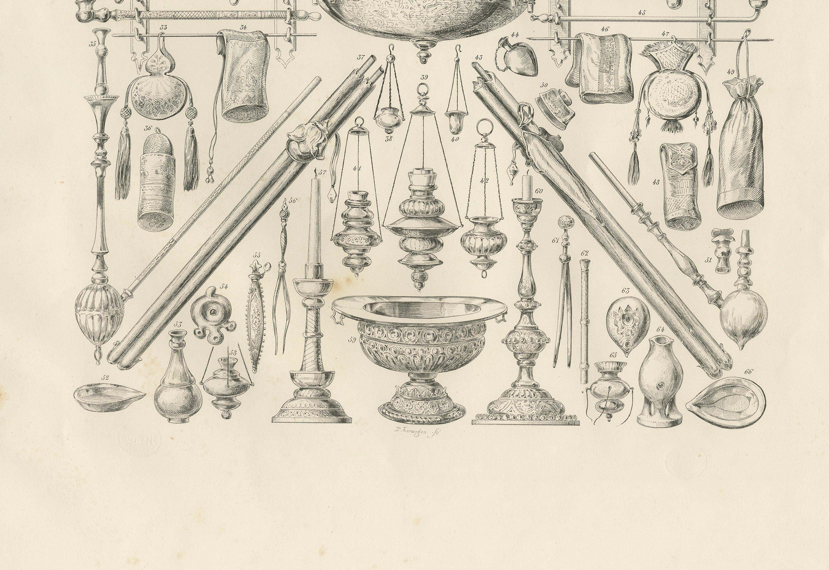 Antike islamische Lampen und Wasserpfeifen Objektstudie, Maximilian Ägypten 1846 (Papier) im Angebot