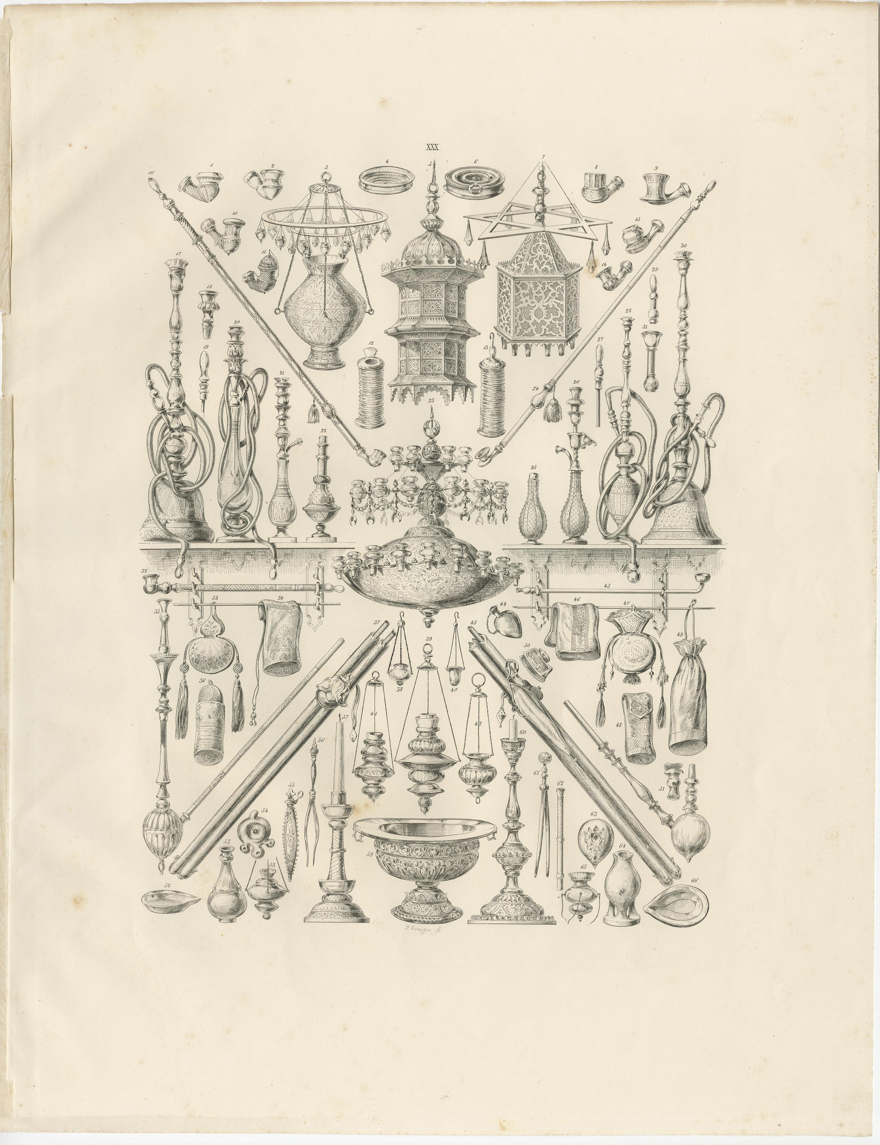 Antike islamische Lampen und Wasserpfeifen Objektstudie, Maximilian Ägypten 1846 im Angebot 1