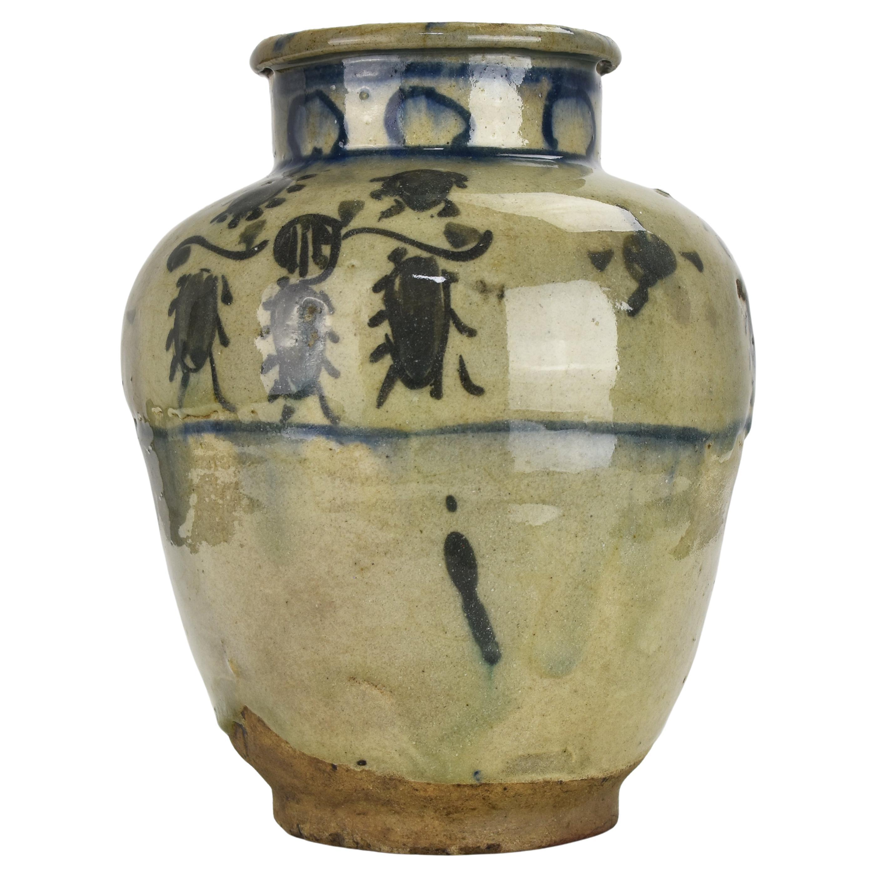 Antique Islamic Mamluk 16th Century Glazed Fritware Ceramic Jar Vase For Sale