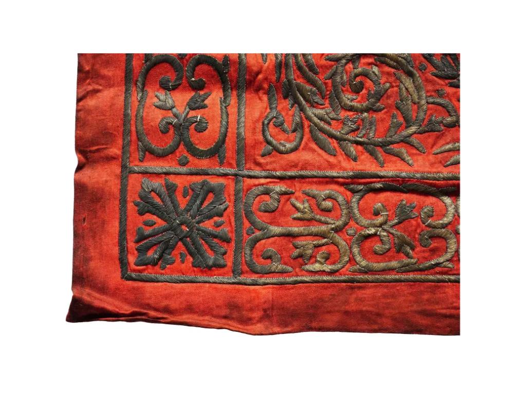 19th Century Antique Islamic Metal Thread Embroidered Velvet Panel