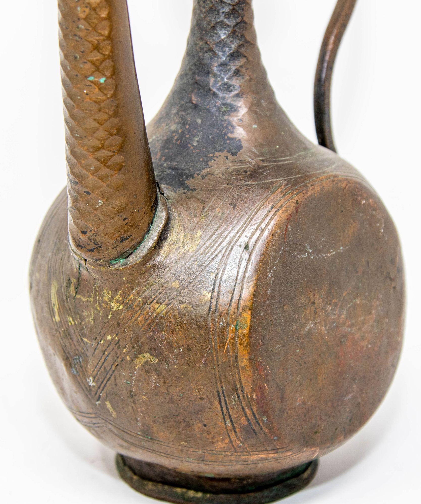 Antique Islamic Middle Eastern Qajar Persian Copper Ewer 19th Century For Sale 8
