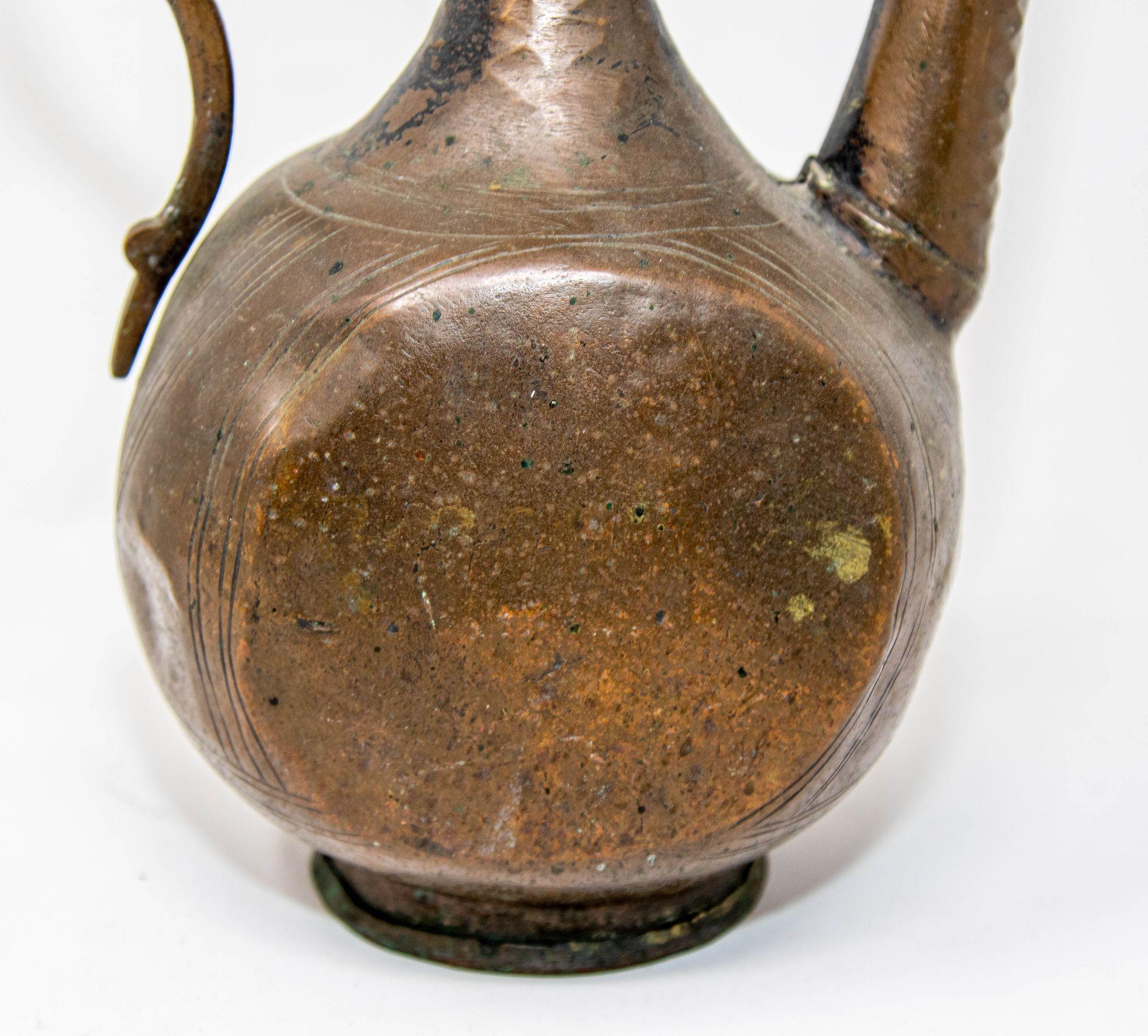 Antique Islamic Middle Eastern Qajar Persian Copper Ewer 19th Century For Sale 9