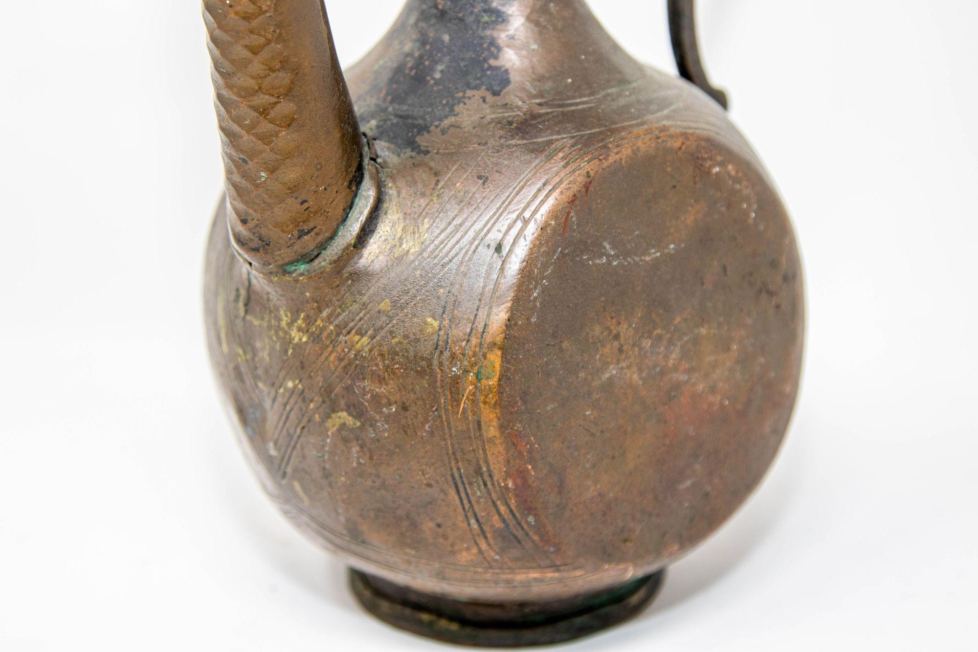 Unknown Antique Islamic Middle Eastern Qajar Persian Copper Ewer 19th Century For Sale