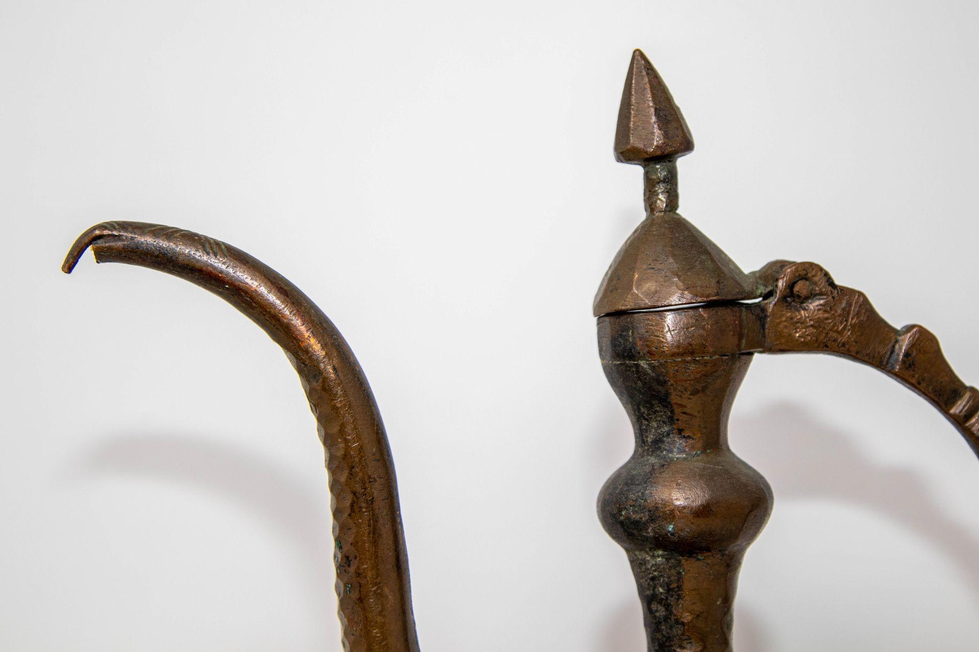 Antique Islamic Middle Eastern Qajar Persian Copper Ewer 19th Century In Good Condition For Sale In North Hollywood, CA