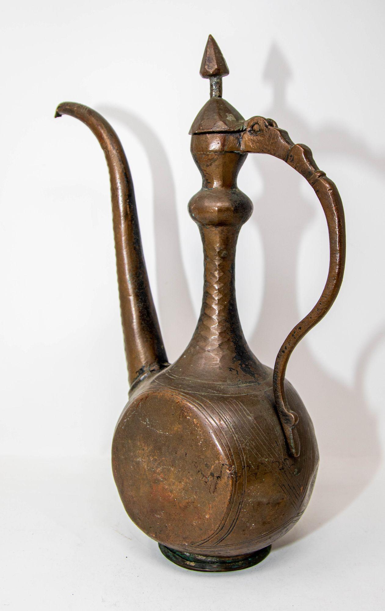 18th Century Antique Islamic Middle Eastern Qajar Persian Copper Ewer 19th Century For Sale