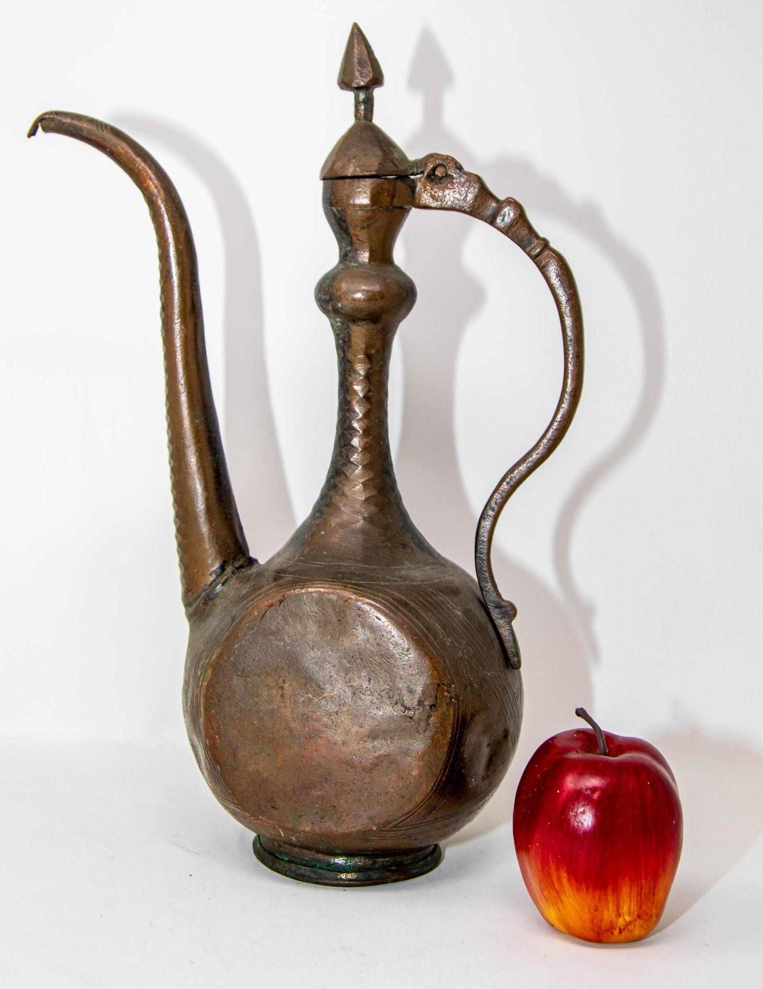 Antique Islamic Middle Eastern Qajar Persian Copper Ewer 19th Century For Sale 1