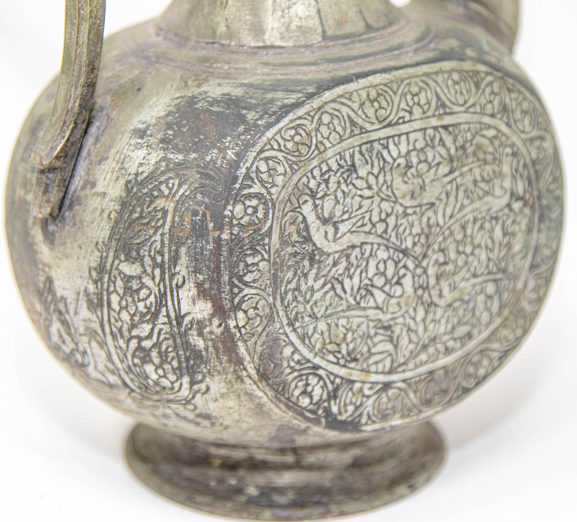 Antique Islamic Middle Eastern Qajar Persian Tinned Metal Ewer 19th Century For Sale 9