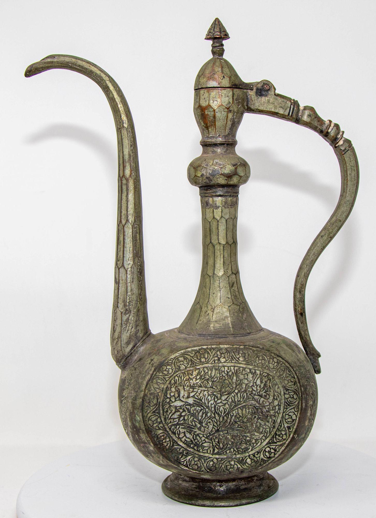 Antique Islamic Middle Eastern Qajar Persian Tinned Metal Ewer 19th Century For Sale 13