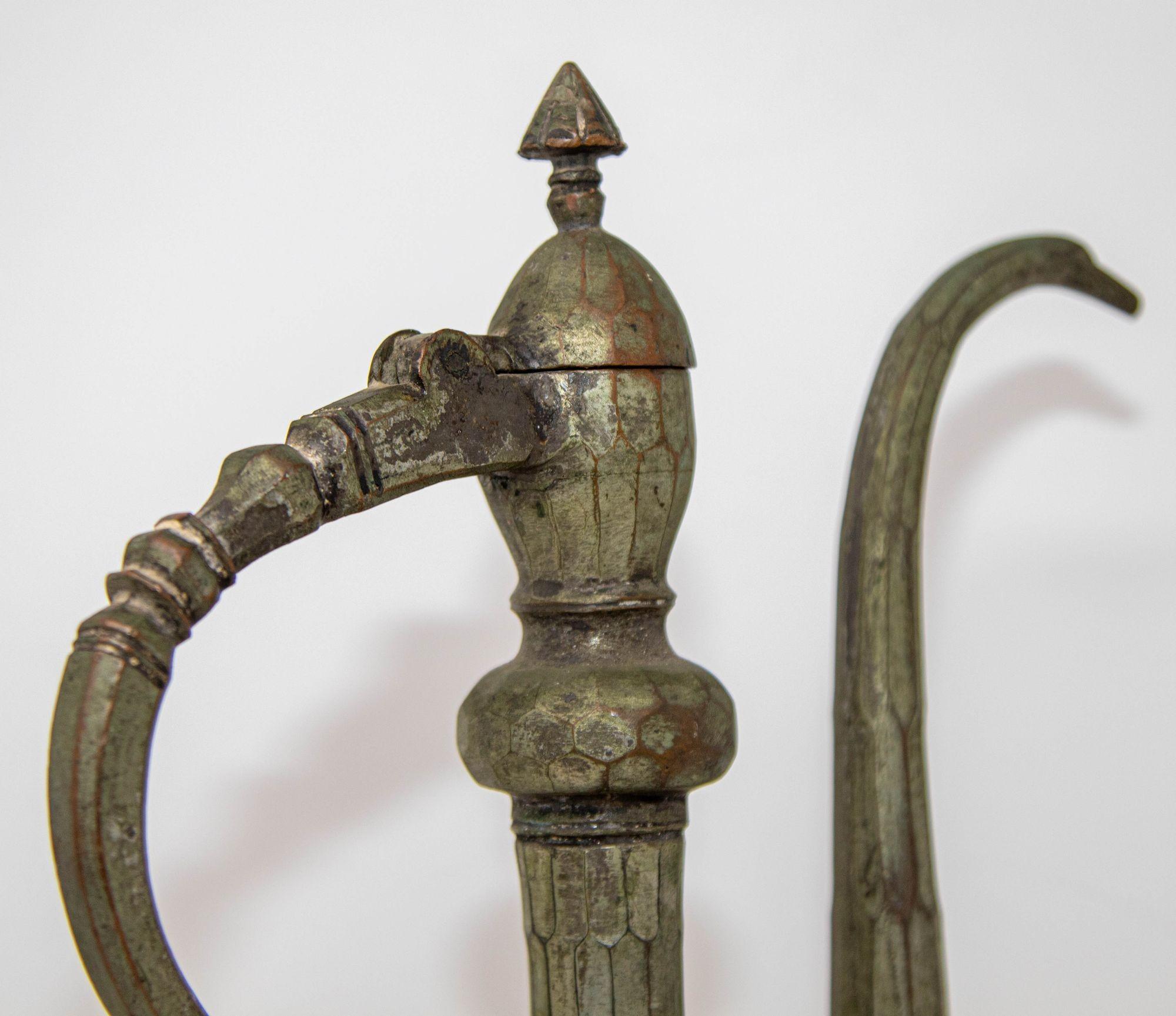 Turkish Antique Islamic Middle Eastern Qajar Persian Tinned Metal Ewer 19th Century For Sale