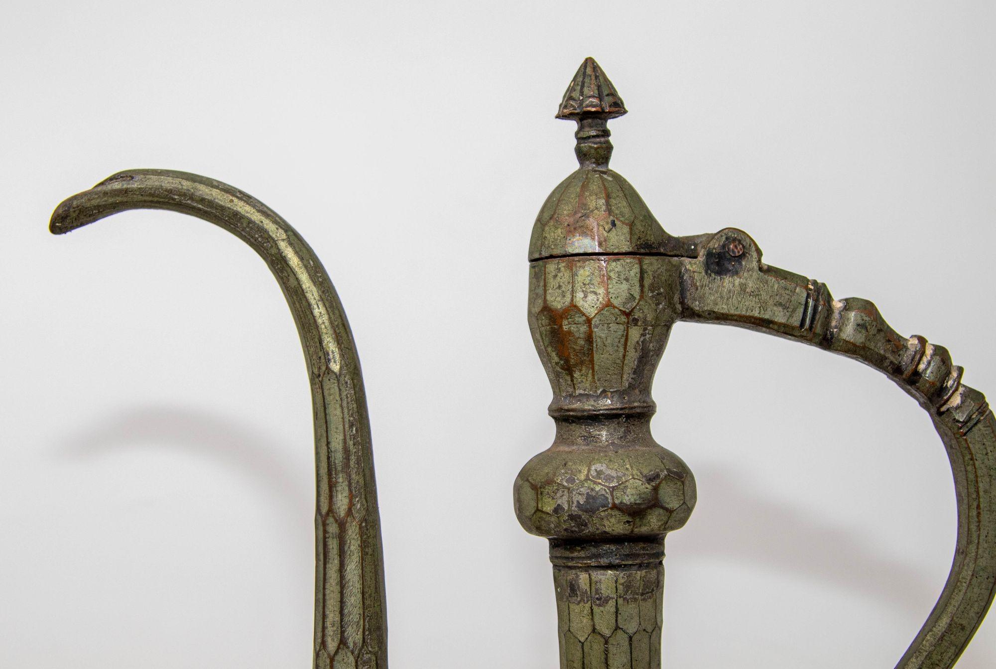 Antique Islamic Middle Eastern Qajar Persian Tinned Metal Ewer 19th Century For Sale 4