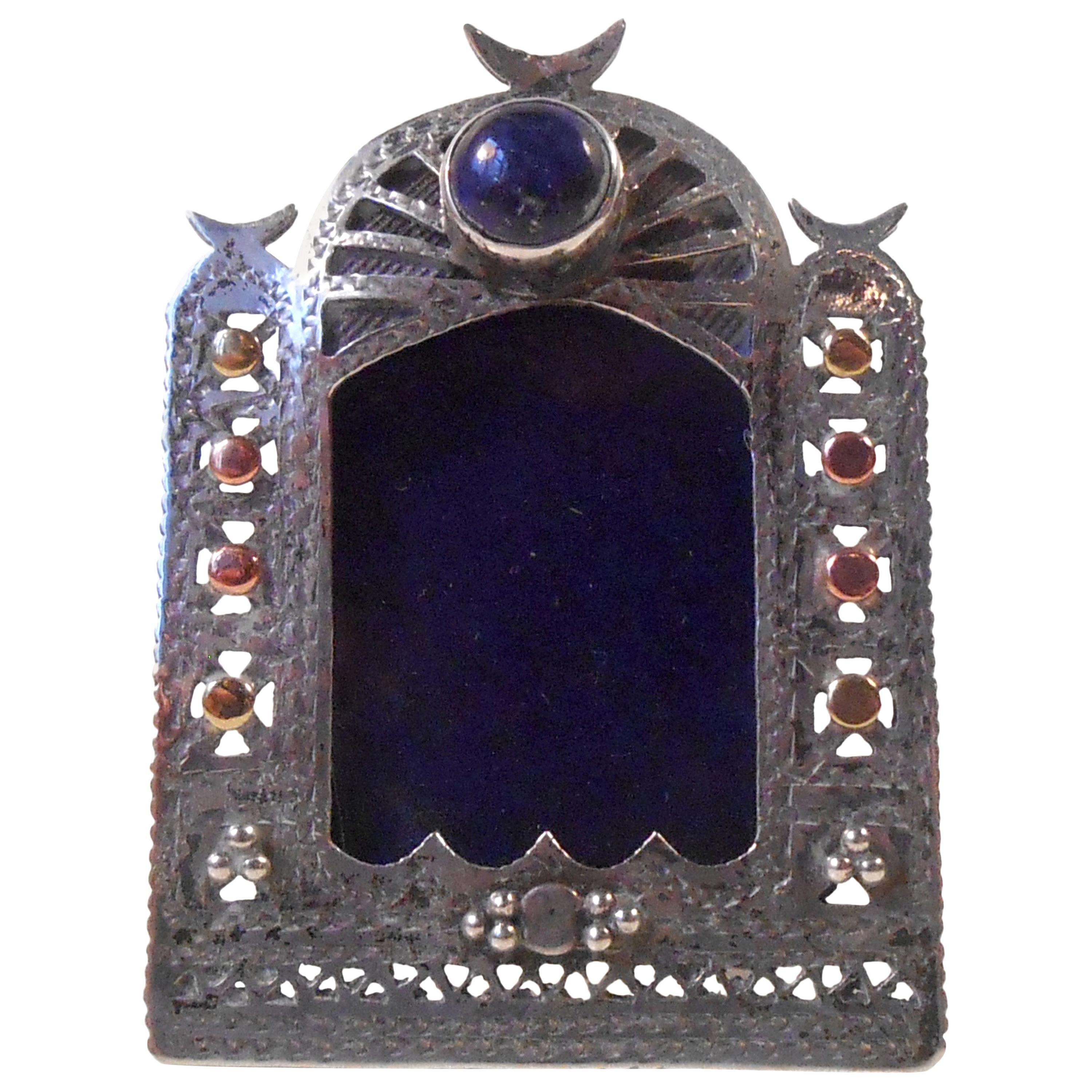 Antique Islamic Miniature Silver Frame with Bloodstone Rose, White & Yellow Gold For Sale