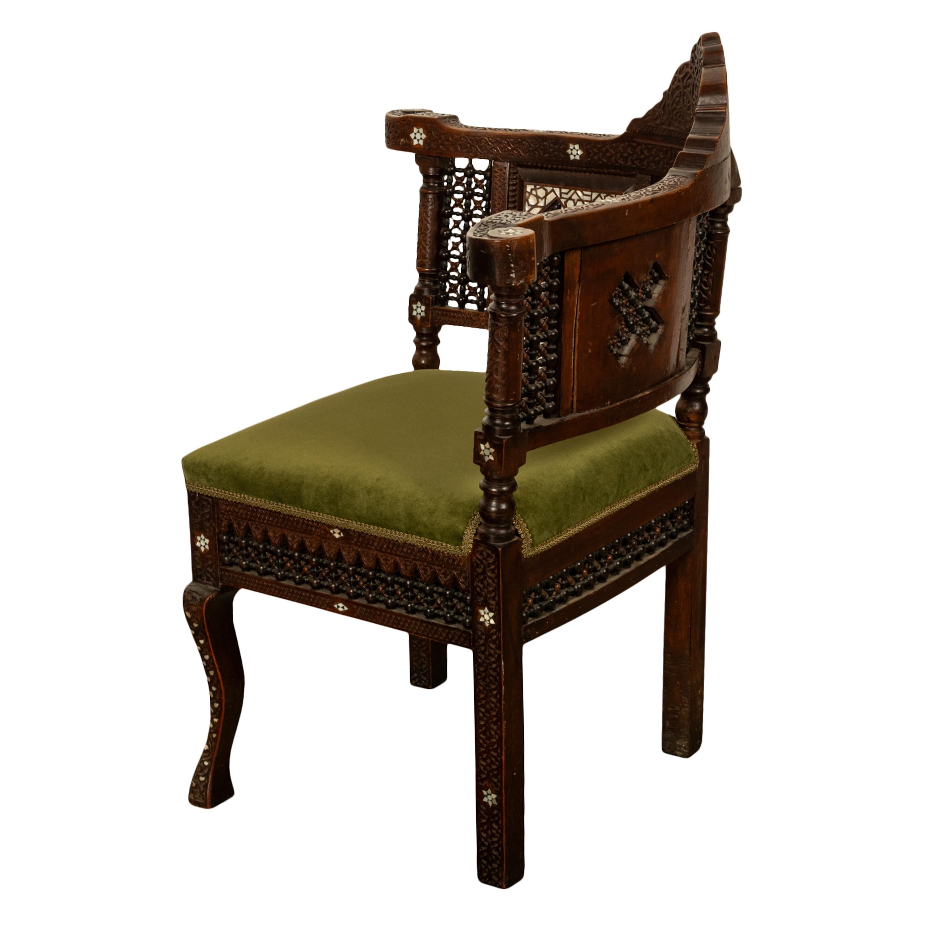 Antique Islamic Moorish Syrian Carved Inlaid Mother of Pearl Corner Chair 1880 6