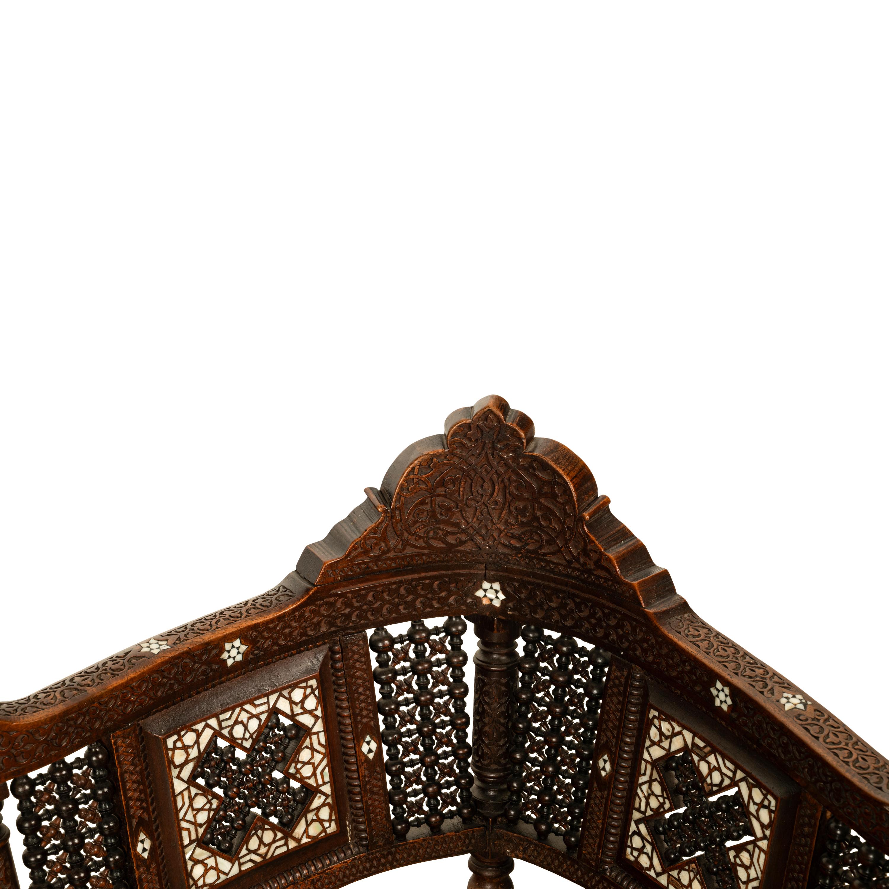Antique Islamic Moorish Syrian Carved Inlaid Mother of Pearl Corner Chair 1880 8