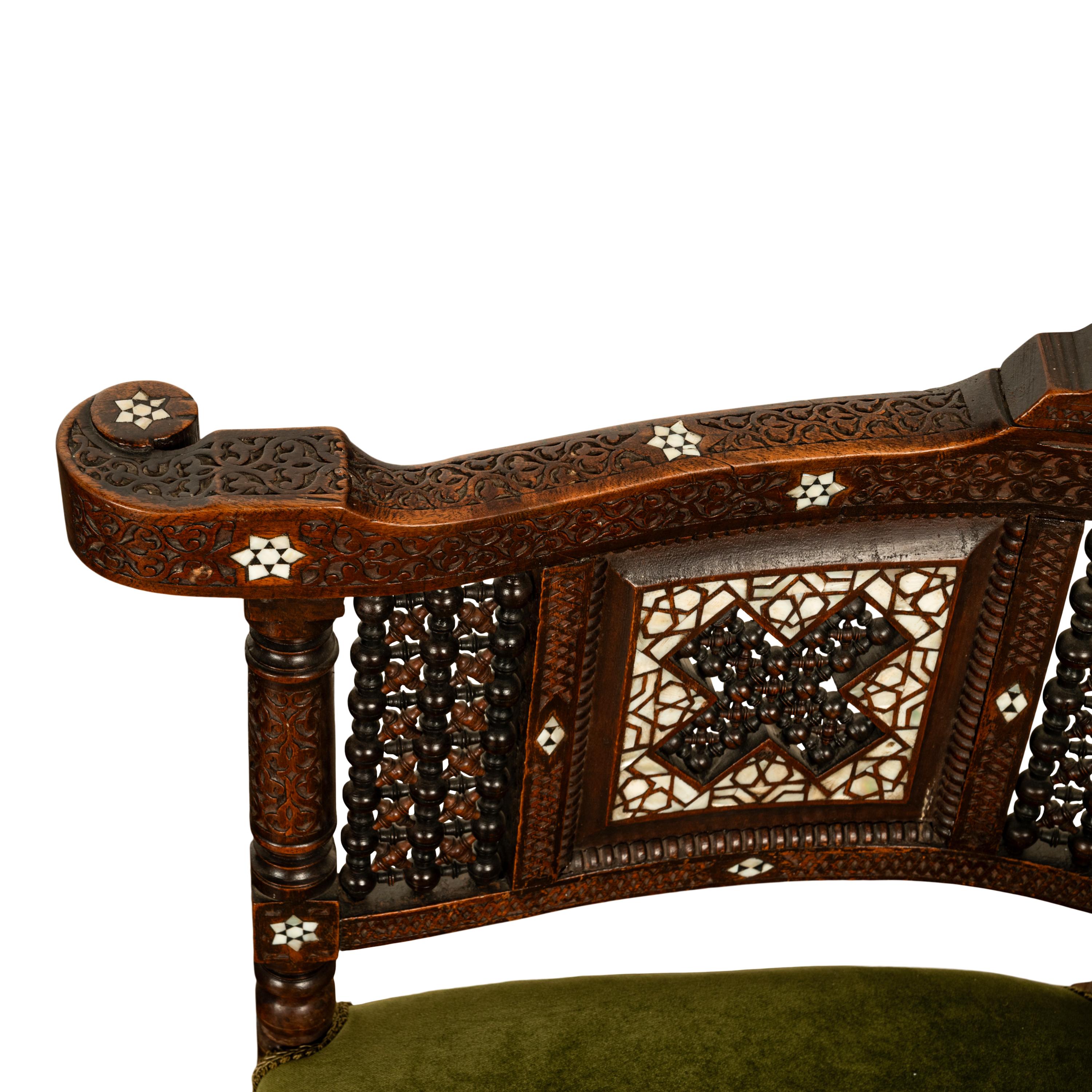 Antique Islamic Moorish Syrian Carved Inlaid Mother of Pearl Corner Chair 1880 9