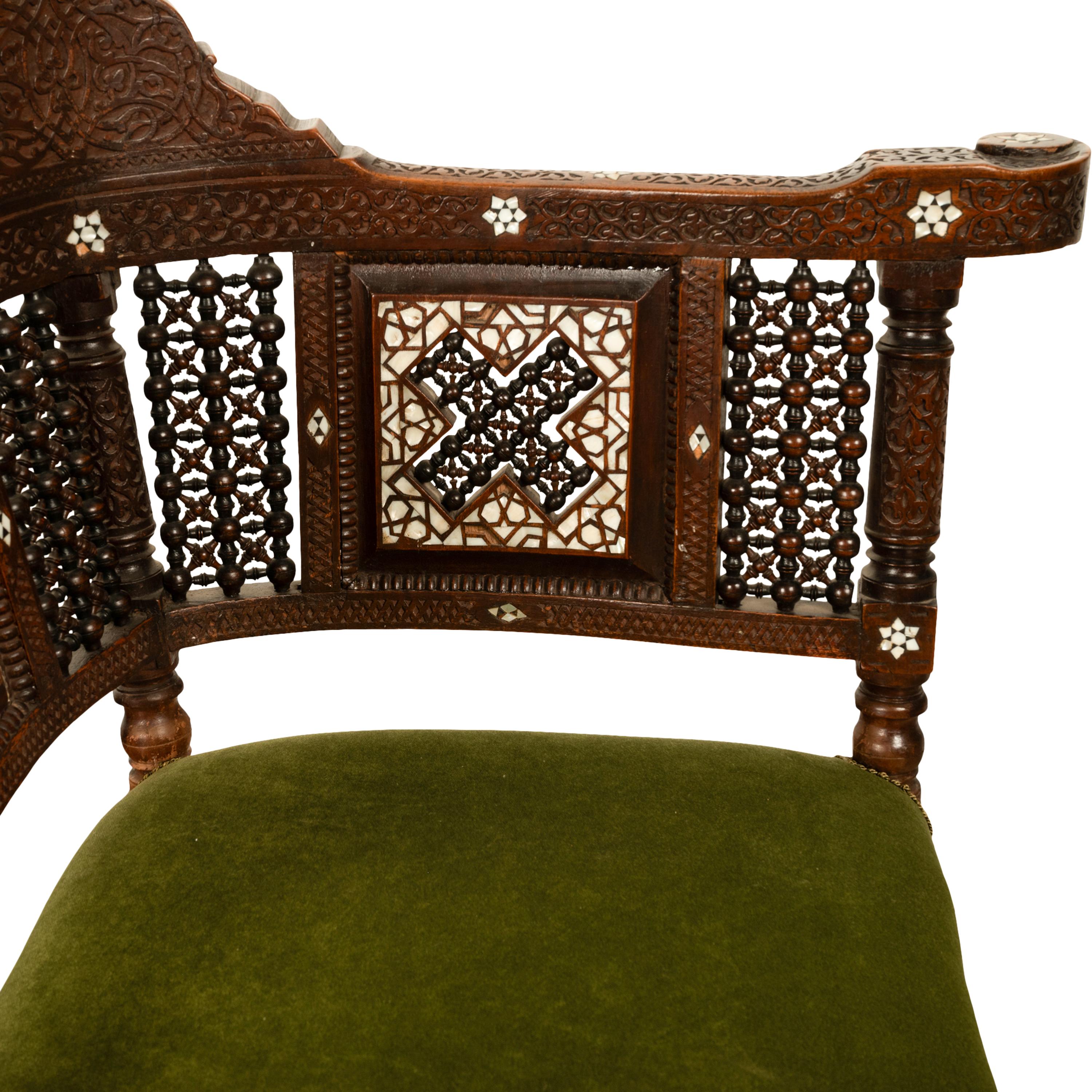 Antique Islamic Moorish Syrian Carved Inlaid Mother of Pearl Corner Chair 1880 10