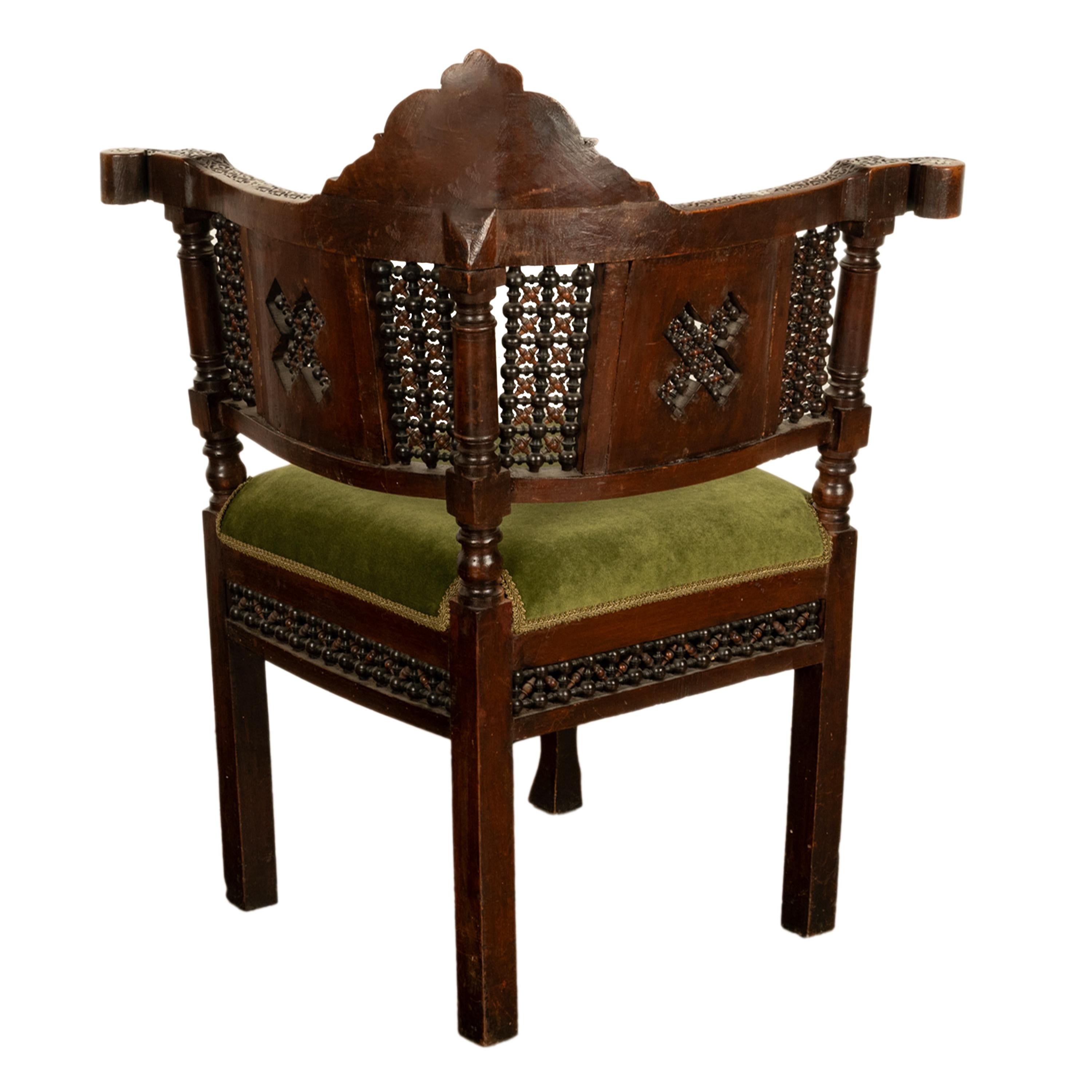 Antique Islamic Moorish Syrian Carved Inlaid Mother of Pearl Corner Chair 1880 3