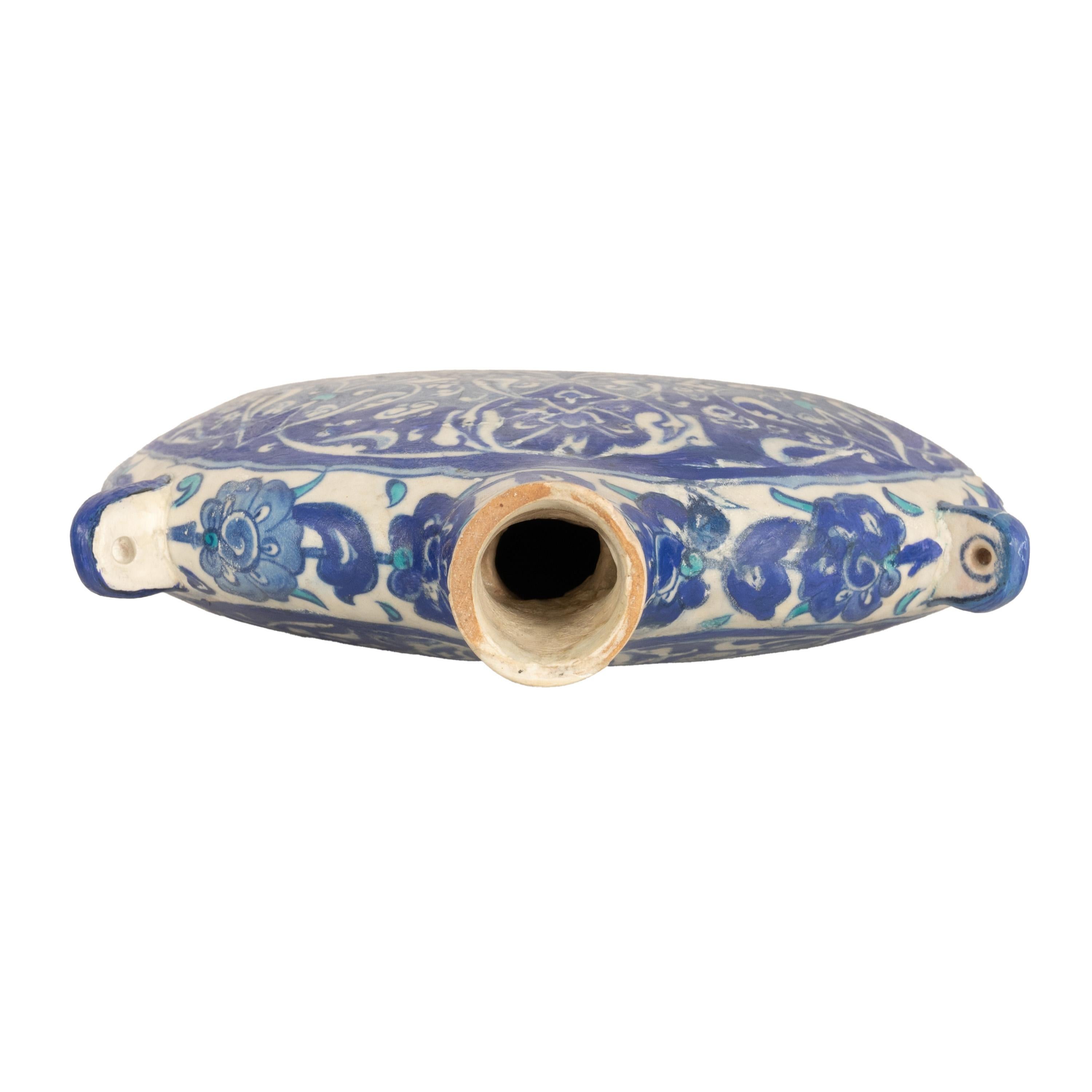 Antique Islamic Ottoman Iznik Kutahya Blue & White Pottery Pilgrim Flask Turkey 2