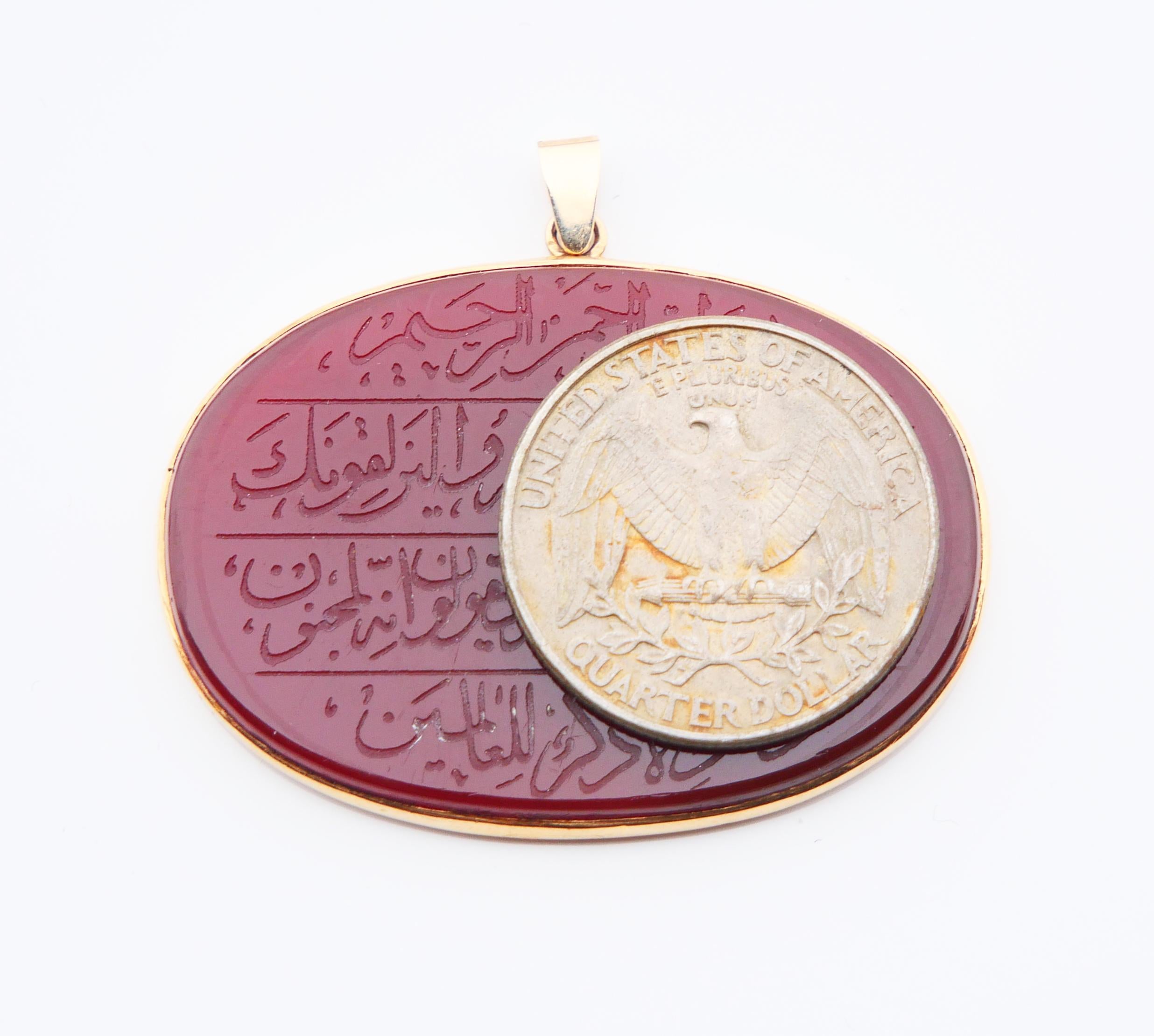 Antiker islamischer Anhänger Intaglio Roter Onyx massiv 14K Gold / 11.3gr im Angebot 1