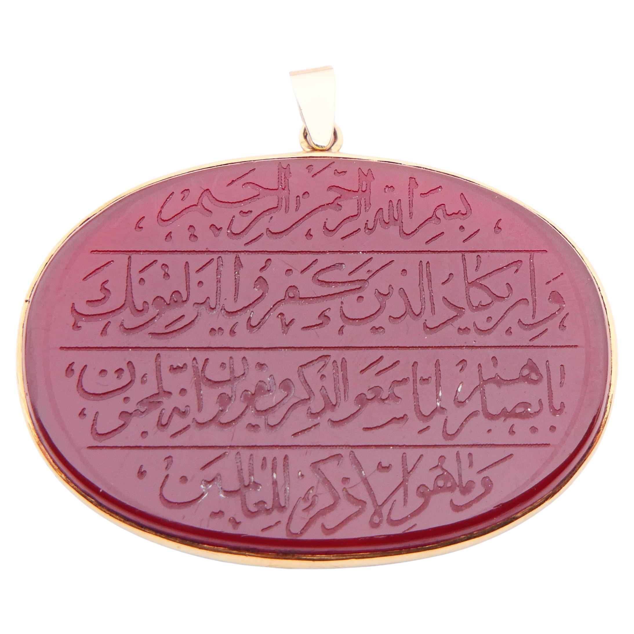 Ciondolo islamico antico Intaglio di onice rossa in oro massiccio 14K / 11,3gr