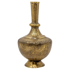 19th Century Antique Persian Brass Etched Vase with Islamic Design