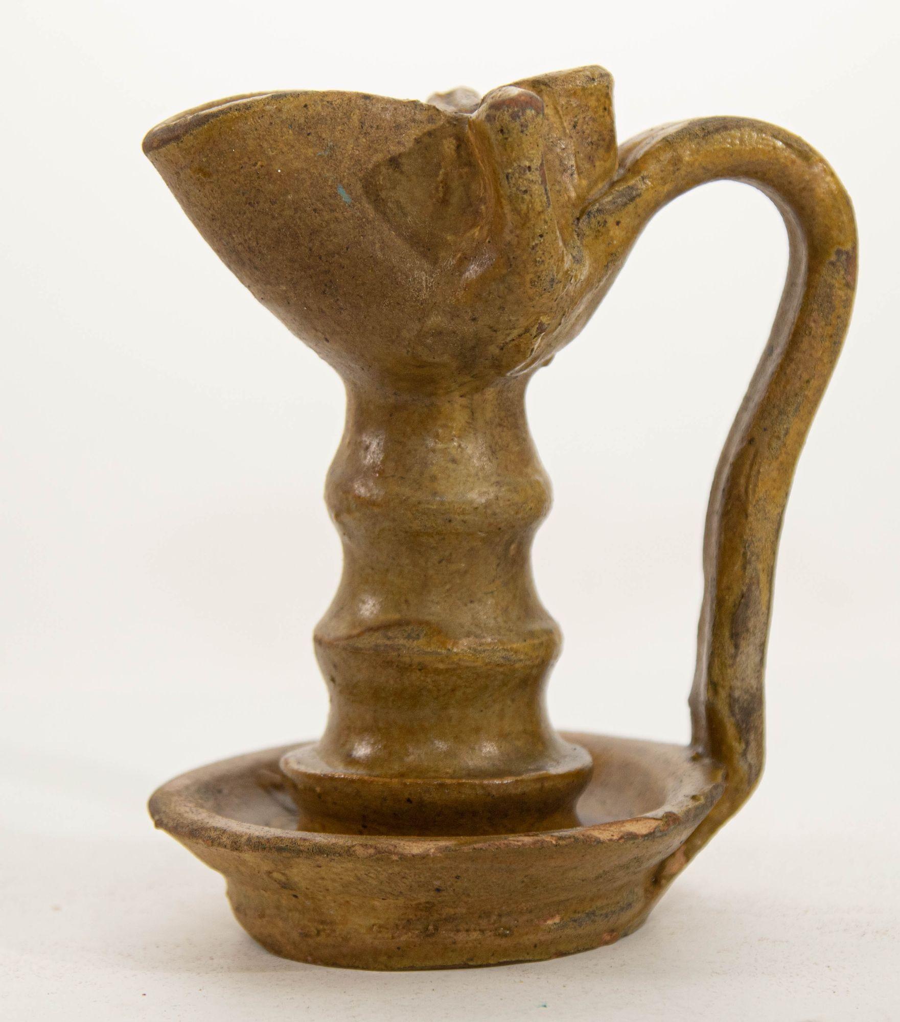 Antique Islamic Persian Nishapur Style Ceramic Glazed Oil Lamp For Sale 5