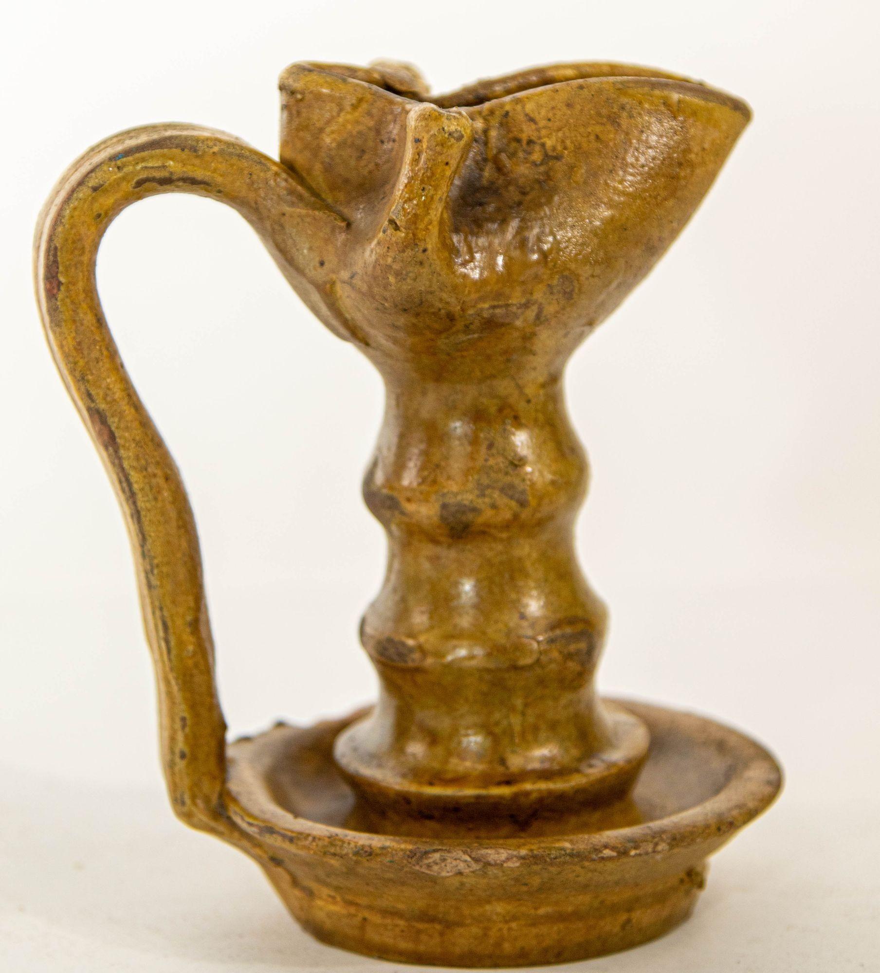 Antique Islamic Persian Nishapur Style Ceramic Glazed Oil Lamp For Sale 8