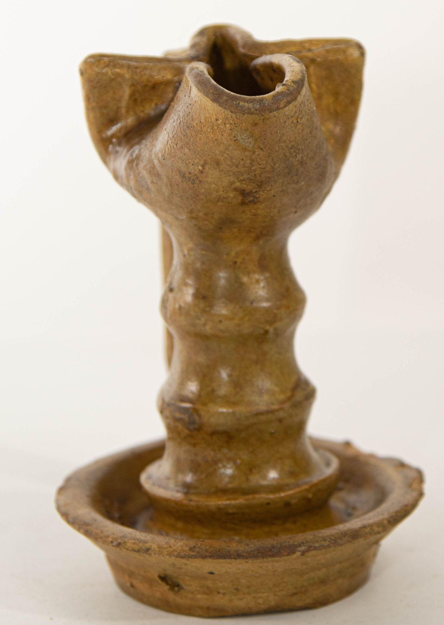 Antique Islamic Persian Nishapur Style Ceramic Glazed Oil Lamp For Sale 9
