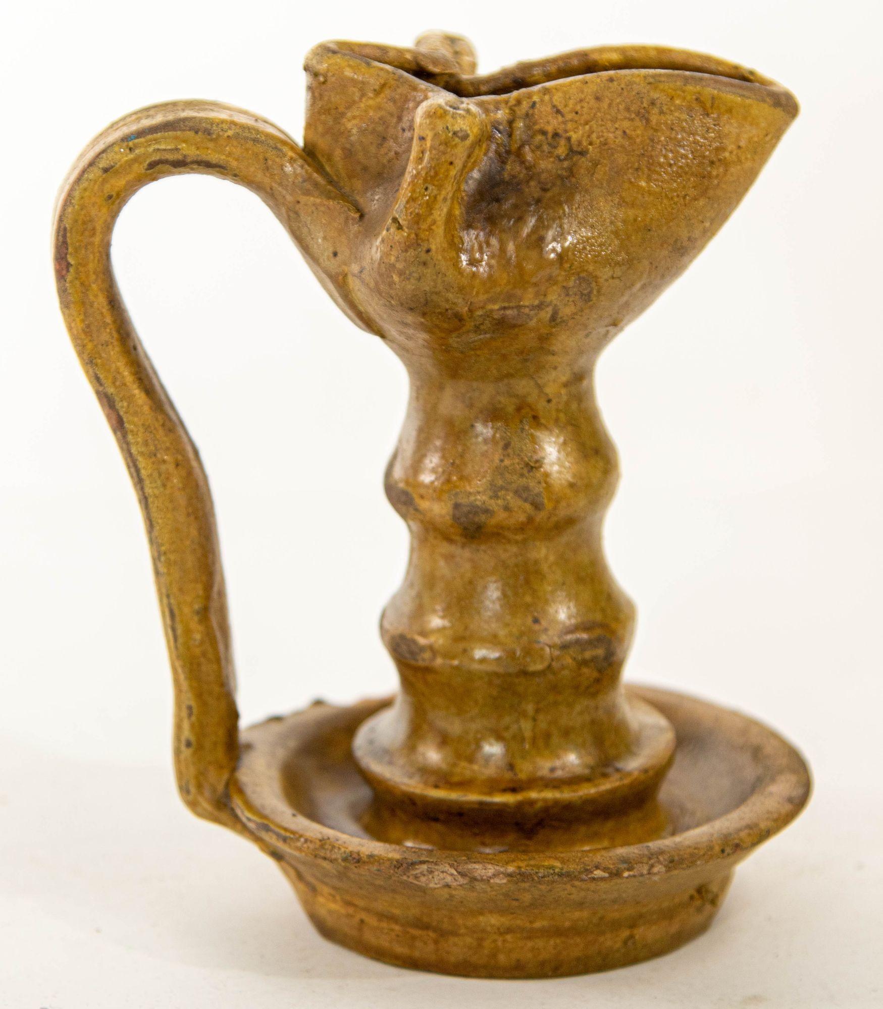 Antique Islamic Persian Nishapur Style Ceramic Glazed Oil Lamp For Sale 11