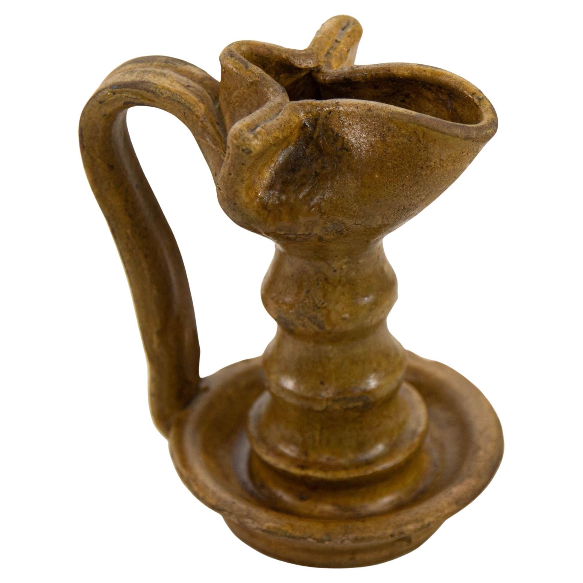 Antique Islamic Persian Nishapur Style Ceramic Glazed Oil Lamp For Sale