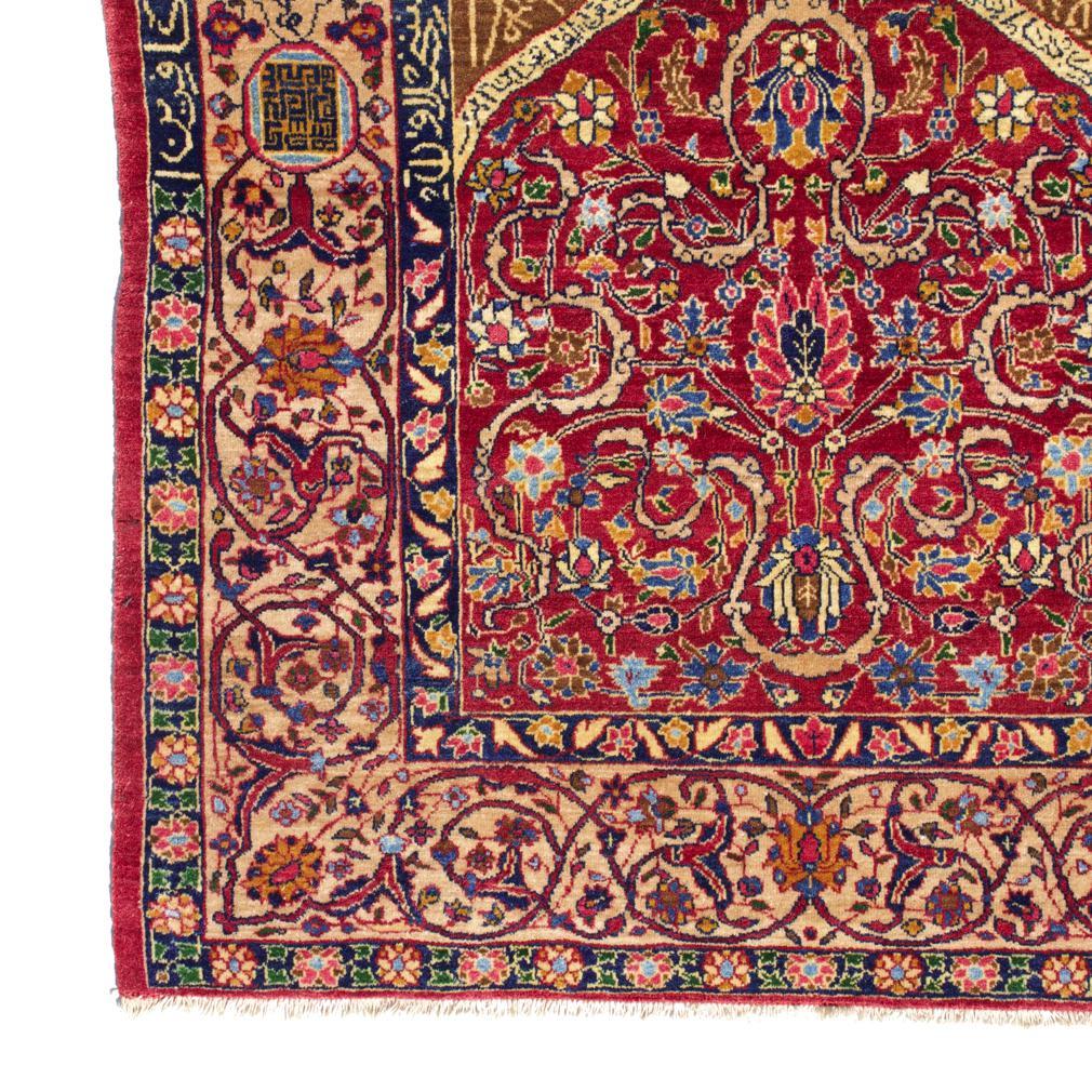 Hand-Knotted Antique Islamic Prayer Rug 'Sajjadah', Kashan, Persia, Early 20th Century For Sale