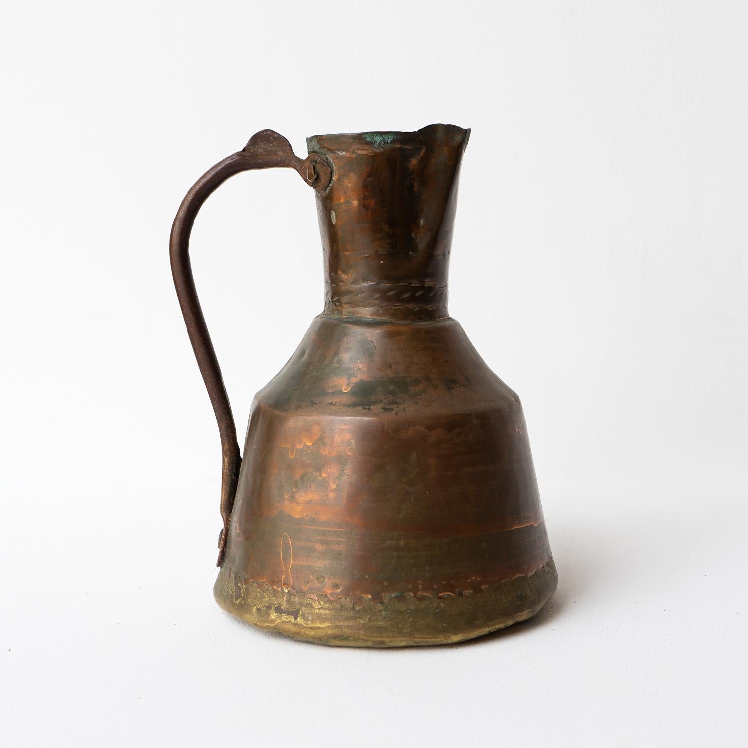 Turkish Antique Islamic Primitive Copper Water Jug Ewer, Ottoman Empire, 19th Century For Sale