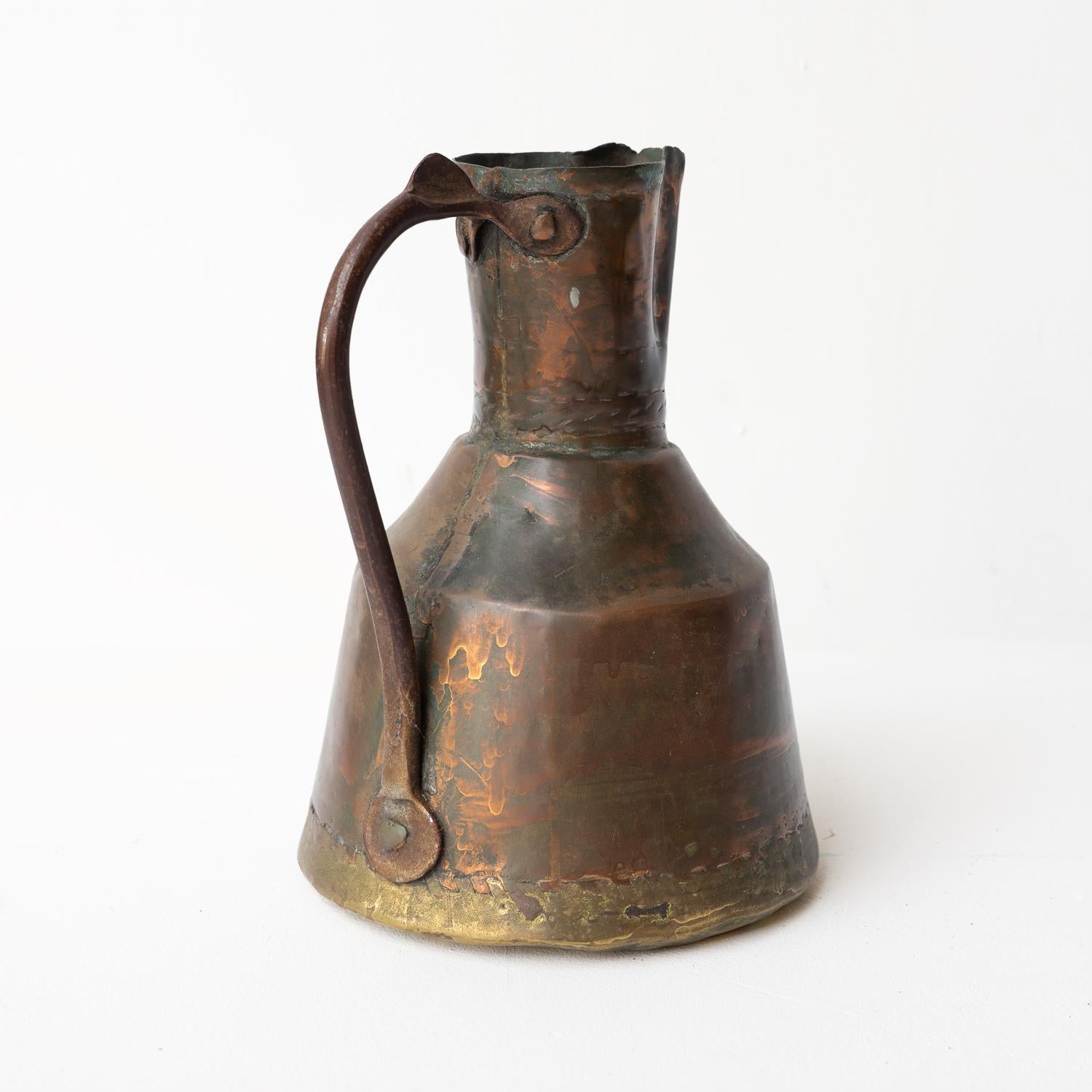 Hand-Crafted Antique Islamic Primitive Copper Water Jug Ewer, Ottoman Empire, 19th Century For Sale