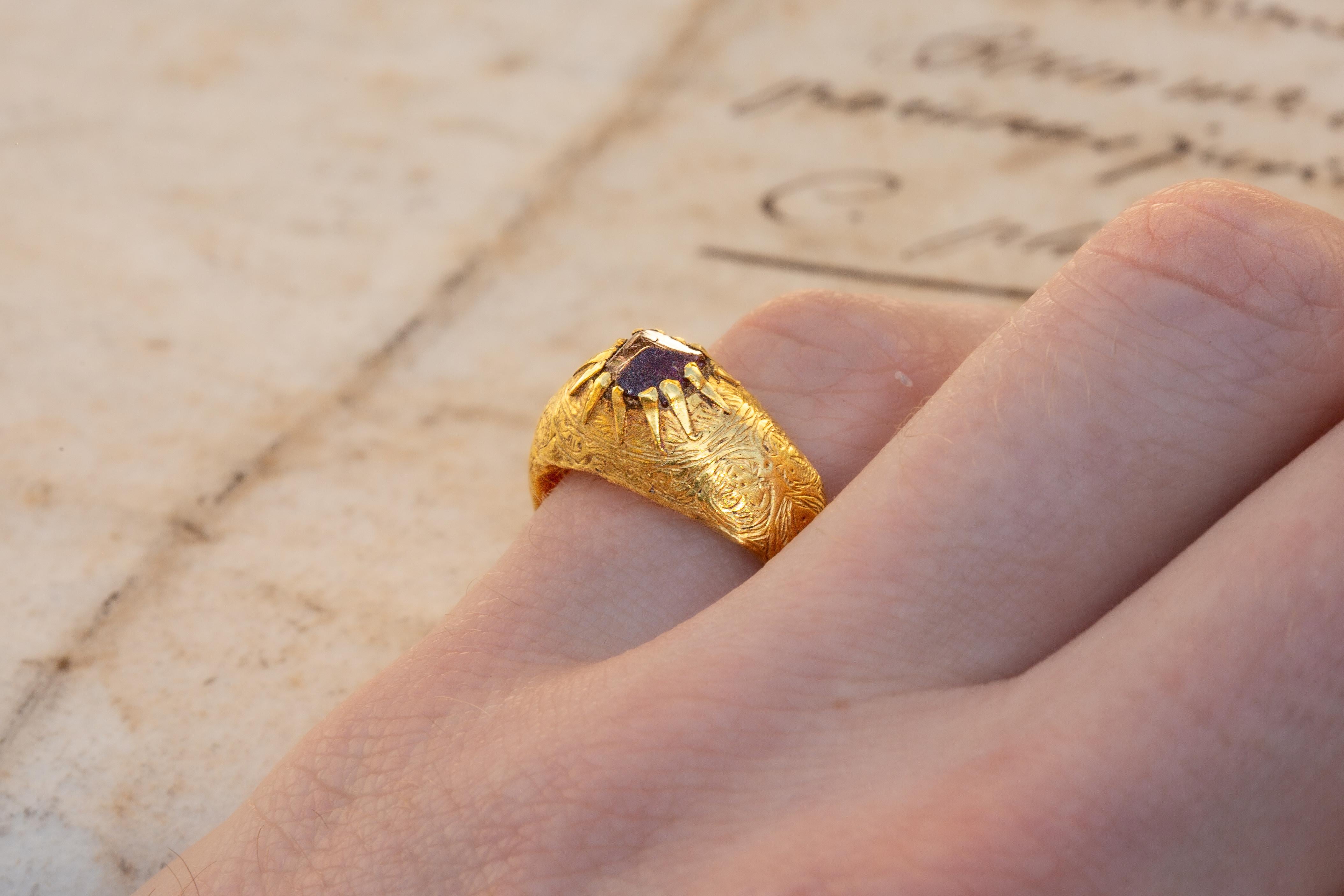 Antique Islamic Seljuk ‘Selçuklu’ Period Gold Ring with Garnet 12th Century AD 8