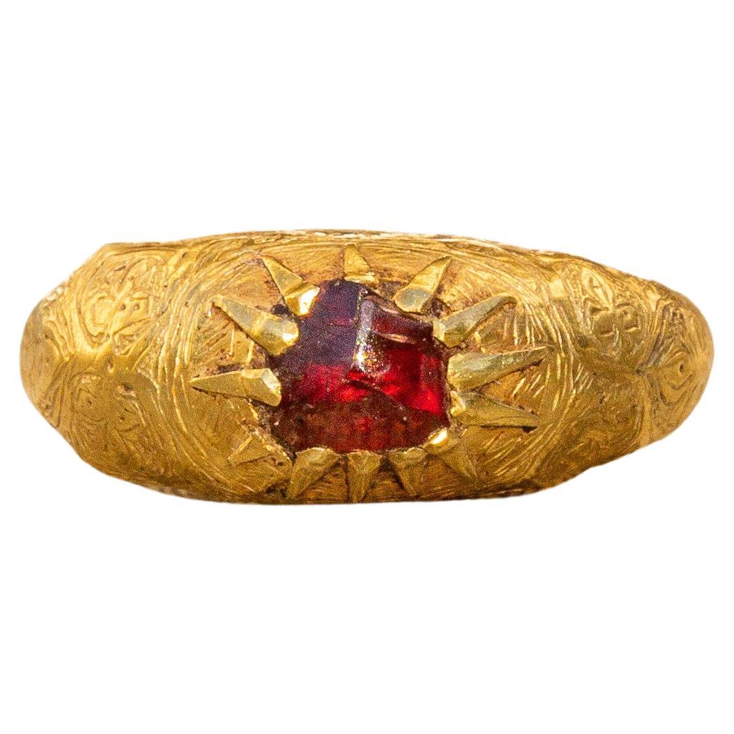 Antique Islamic Seljuk ‘Selçuklu’ Period Gold Ring with Garnet 12th Century AD