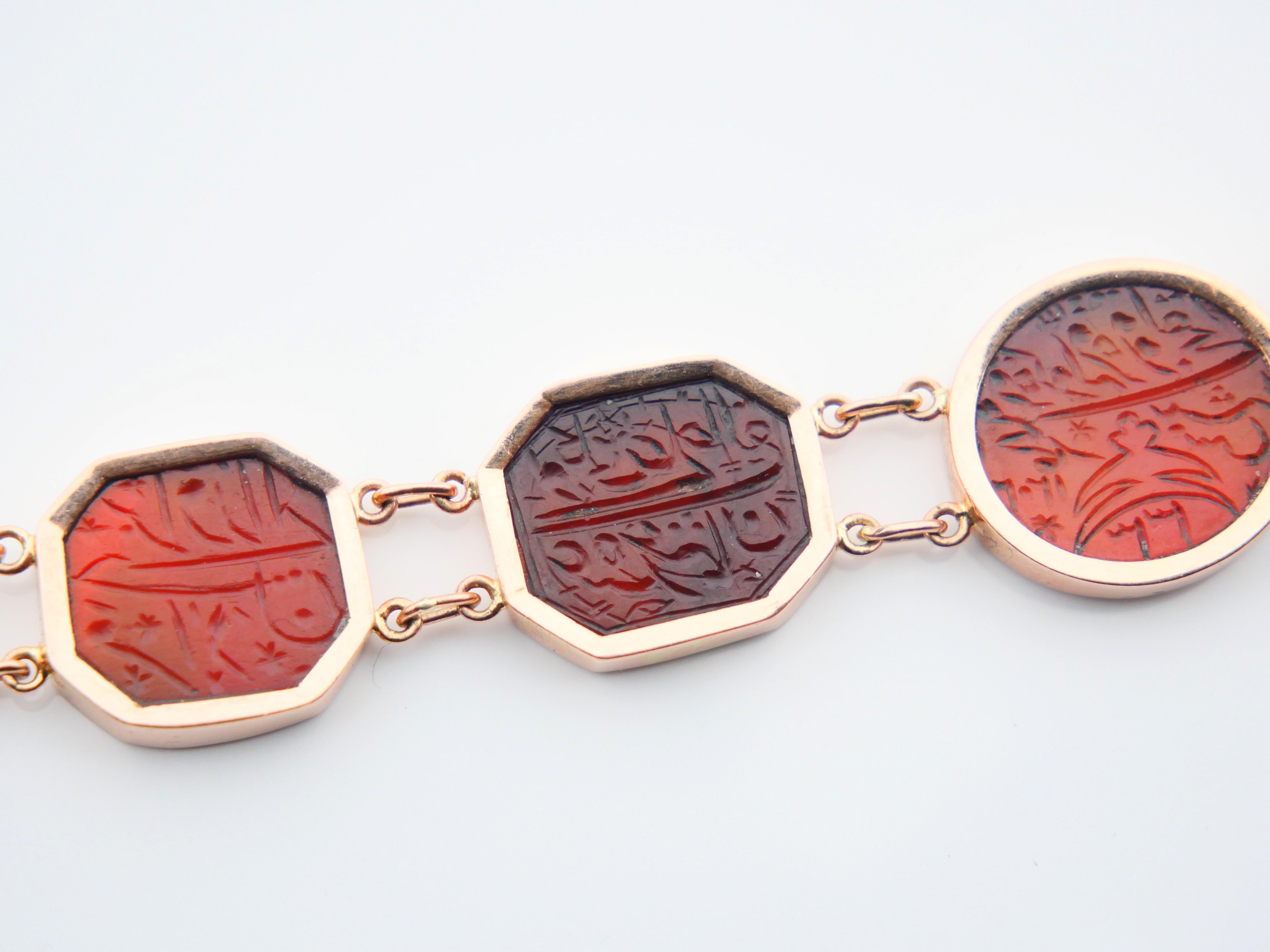 Antique Islamic Shia Intaglio Bracelet Carnelian solid 14K Rose Gold 18cm/ 29gr For Sale 3