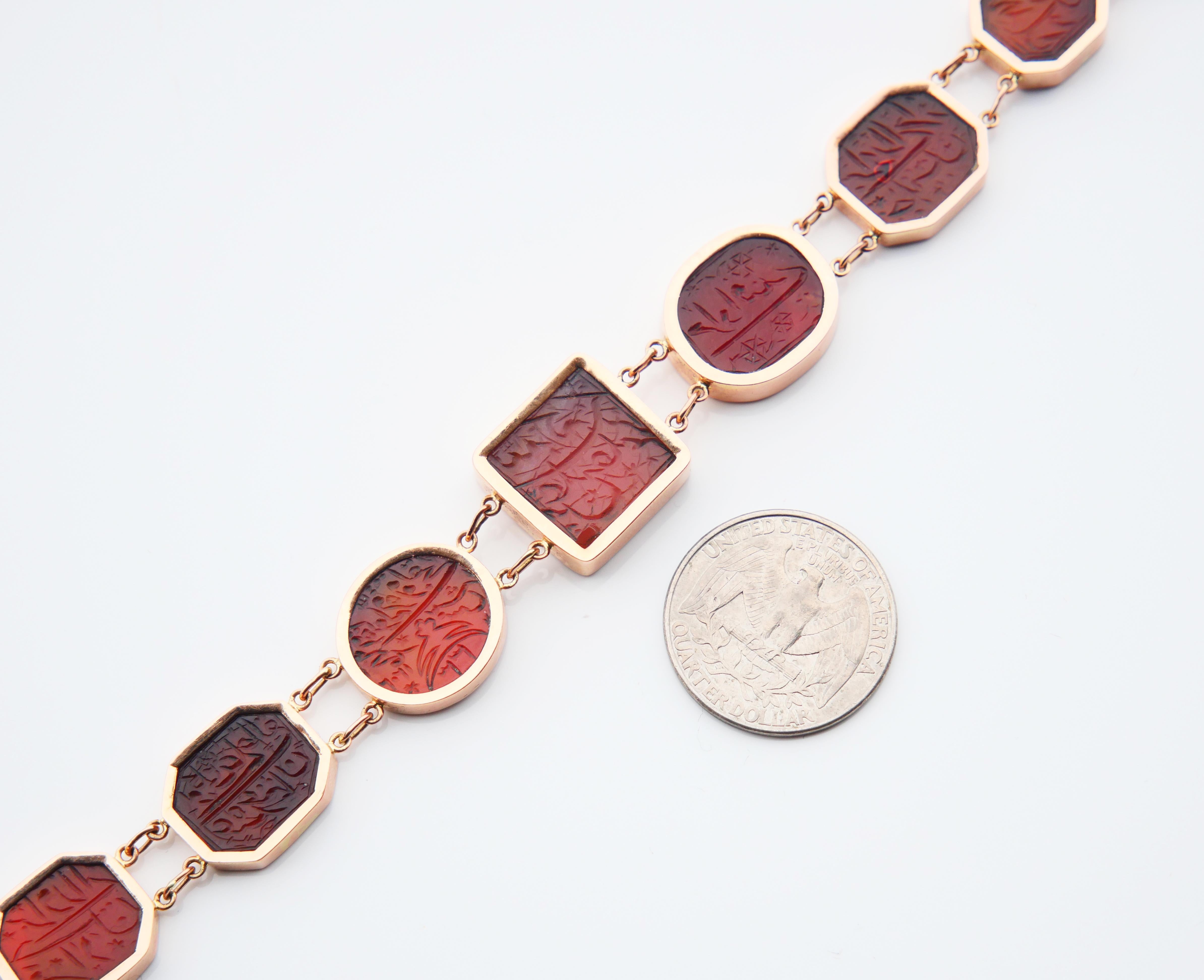 Antique Islamic Shia Intaglio Bracelet Carnelian solid 14K Rose Gold 18cm/ 29gr For Sale 8