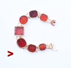 Antique Islamic Shia Intaglio Bracelet Carnelian solid 14K Rose Gold 18cm/ 29gr