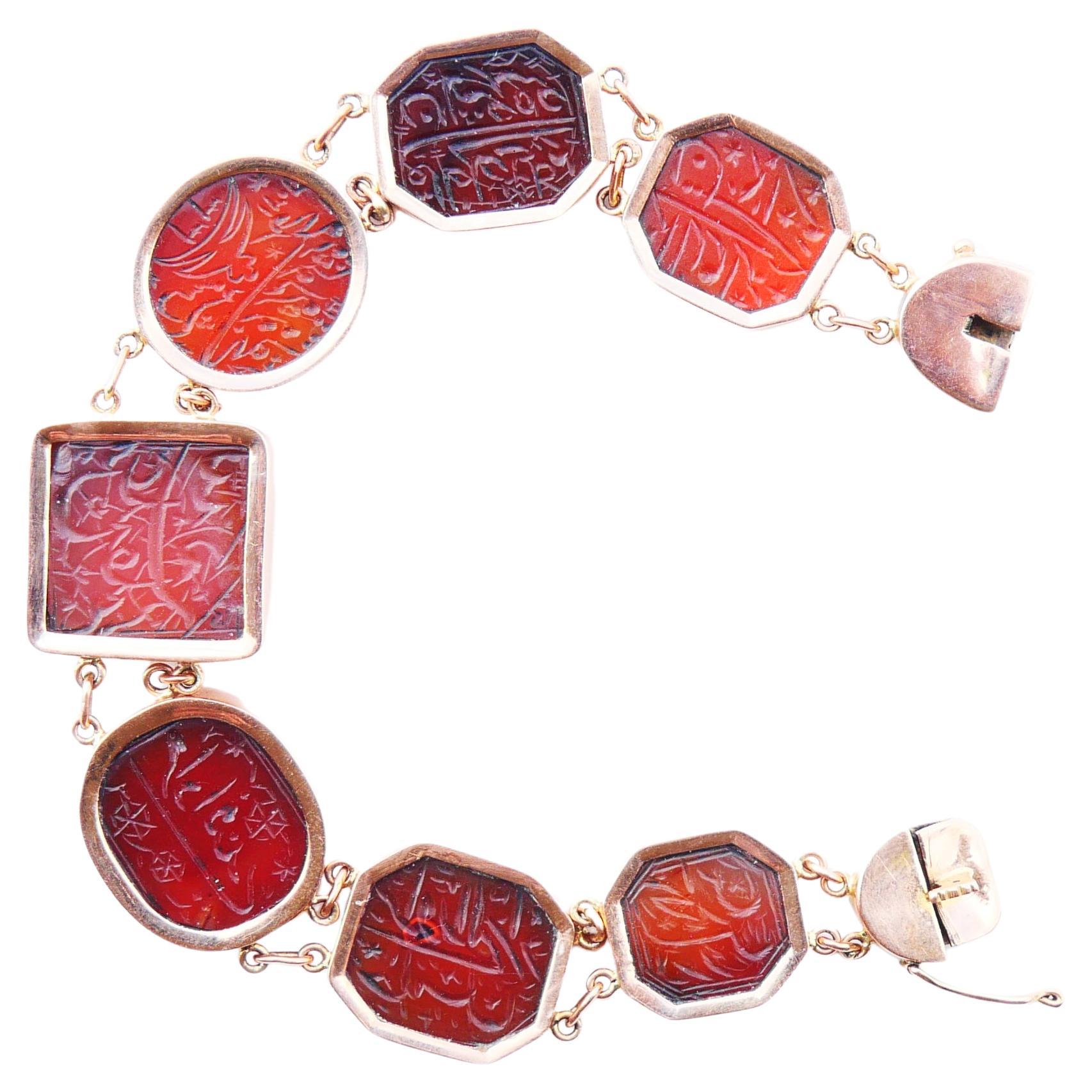 Antique Islamic Shia Intaglio Bracelet Carnelian solid 14K Rose Gold 18cm/ 29gr For Sale