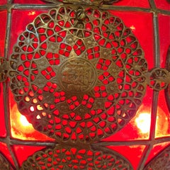Antique Islamic Spherical Leaded Red Glass Hanging Lamp