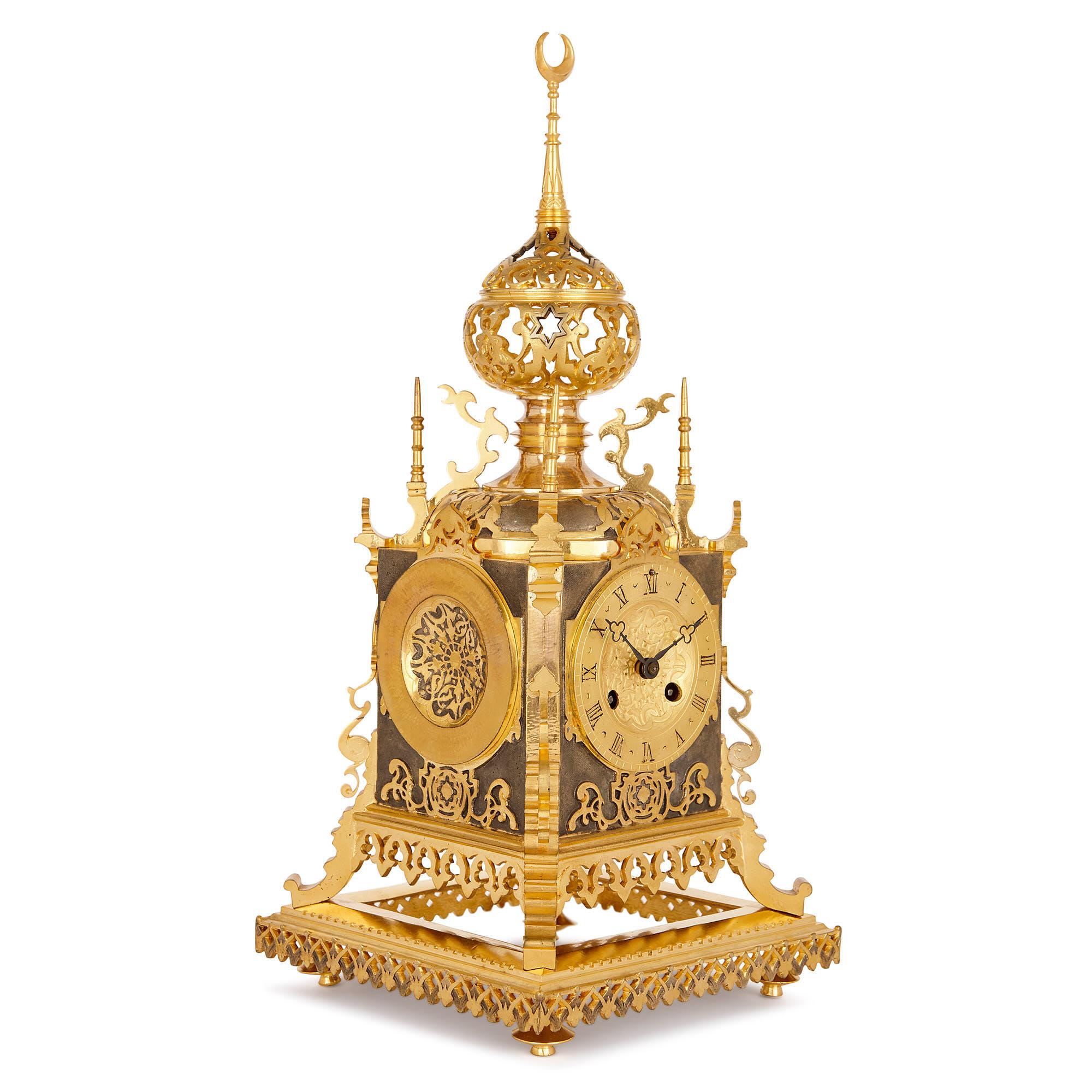 This wonderful mantel clock was crafted in the 19th century by the famous Parisian horology company, Charles Oudin. The back of the clock face is stamped ‘Ch. Oudin, Palais Royal 52’, indicating that the piece was made when the firm was based at