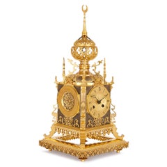 Horloge de style islamique ancienne en argent et bronze doré de Charles Oudin
