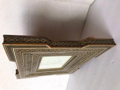 Antique Islamic Wood Picture Frame with Brass, Bone Wood Inlaid Design