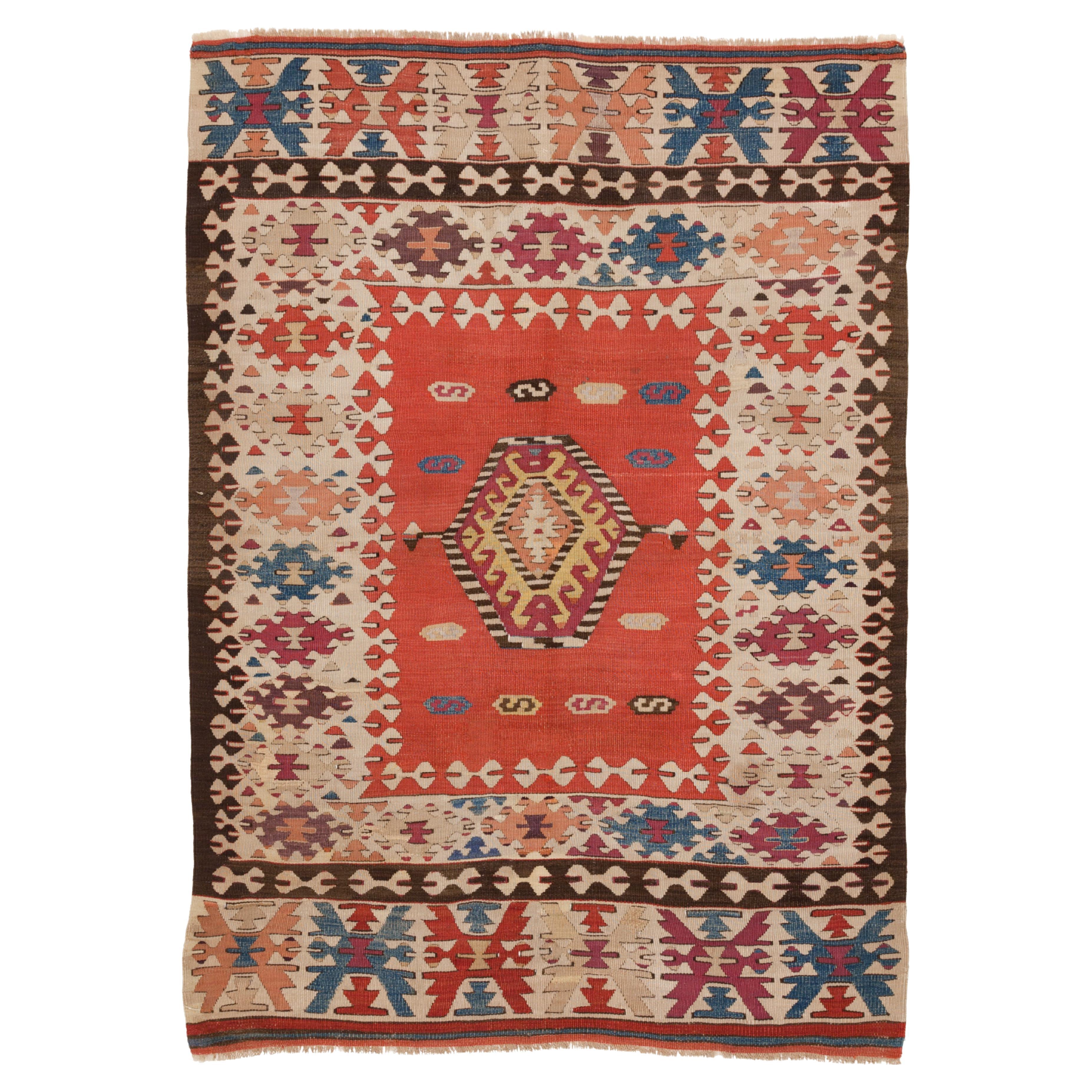 Antiker antiker Isparta-Kelim-Teppich aus Wolle, alteuropäischer Teppich, Zentral- anatolischer Teppich