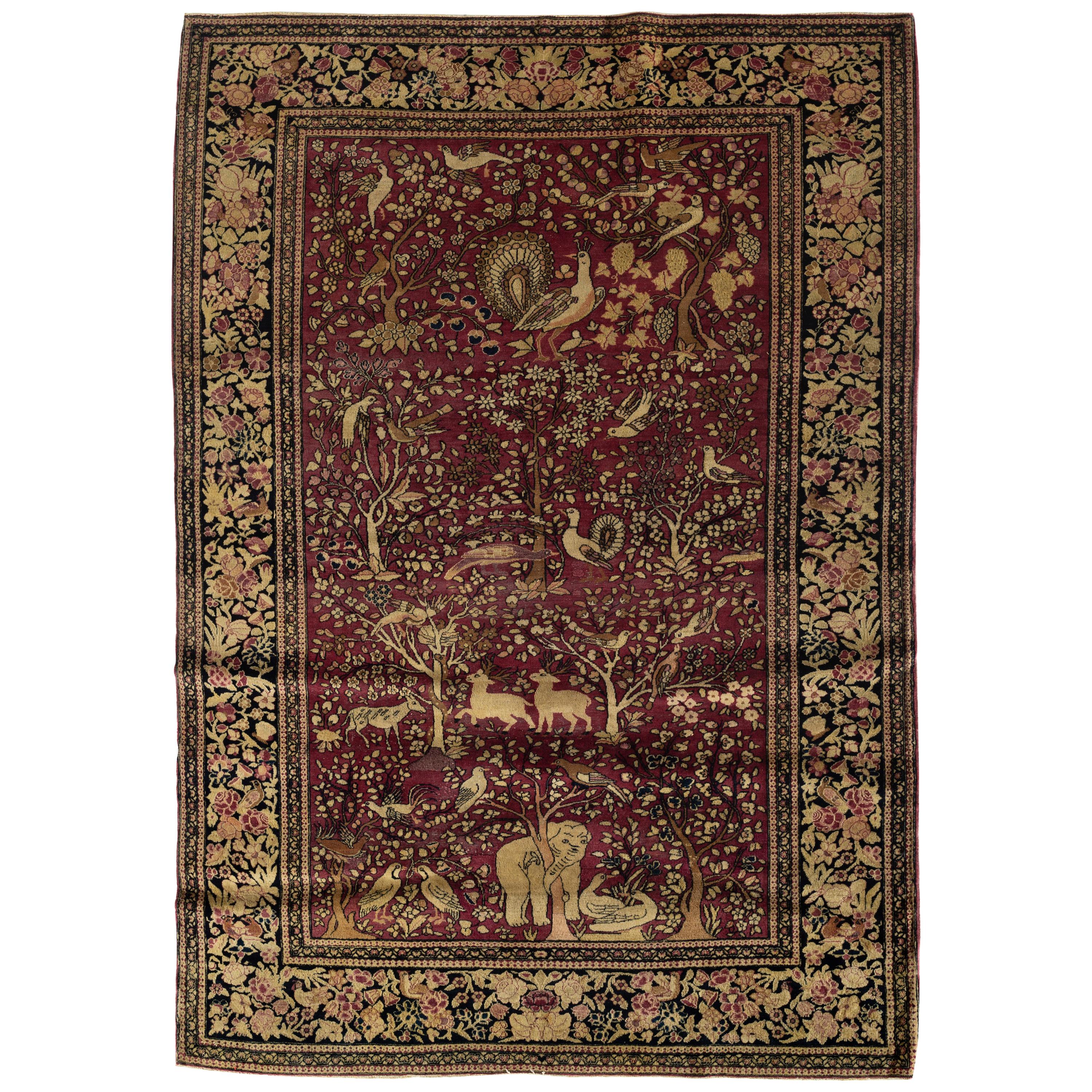 Tapis pictural ancien d'Ispahan, vers 1880