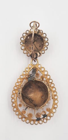 Antique Italian 12 Carats Yellow Gold Filigree Seed Pearl Pendant Earrings