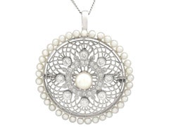 Antique Italian 1.38 Carat Diamond Seed Pearl Platinum Pendant Brooch Circa 1900